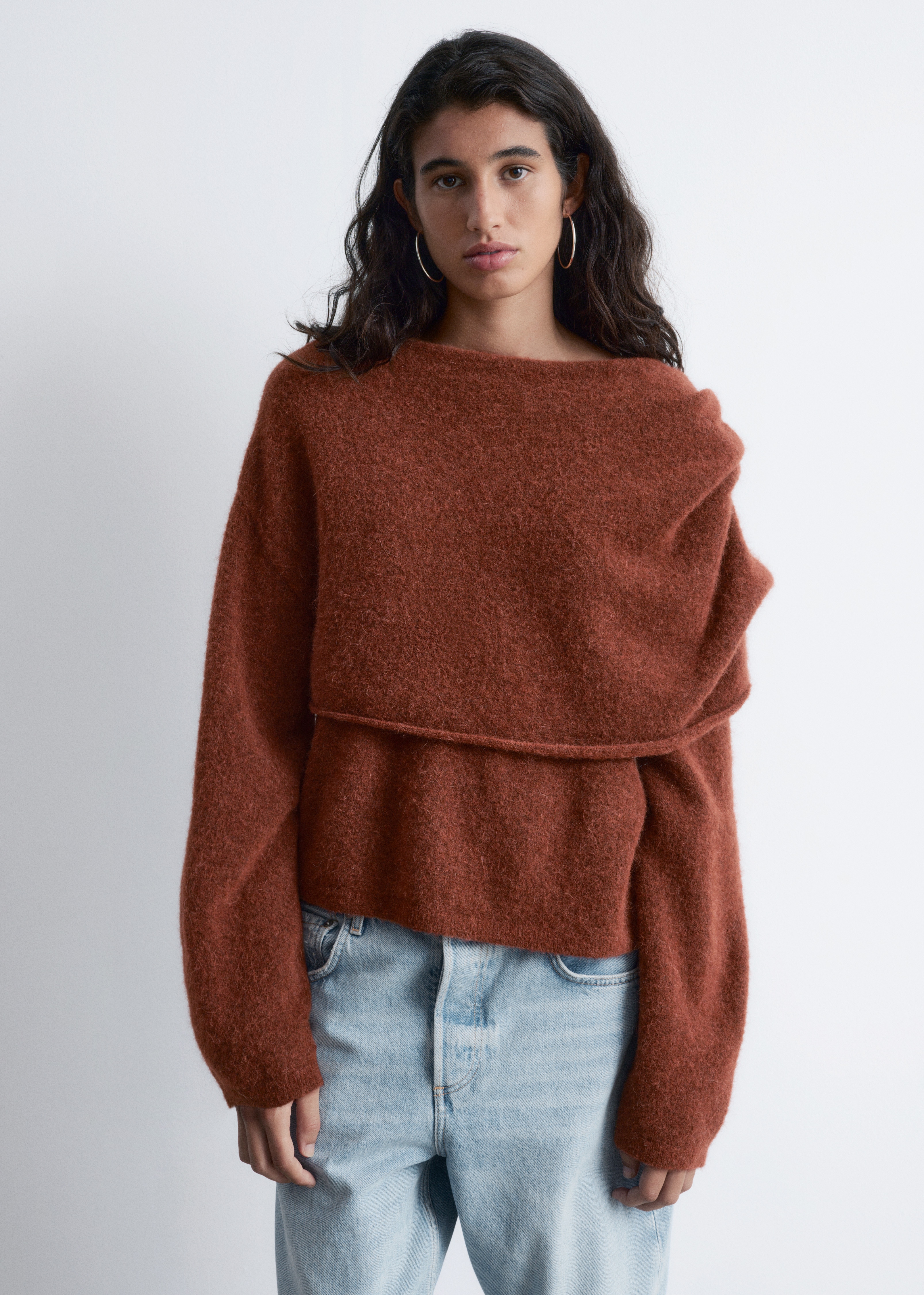 Kötött köpenyes pulóver - Rozsdabarna