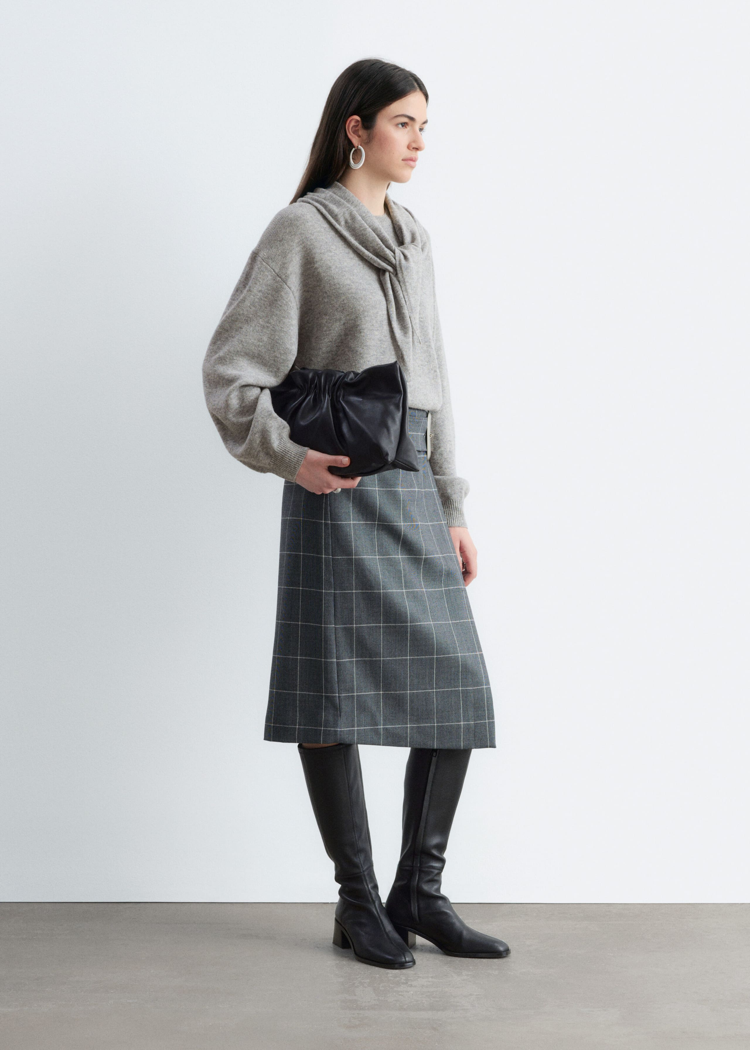 Merino Wool Scarf Neck Jumper - Grey - Lookbook