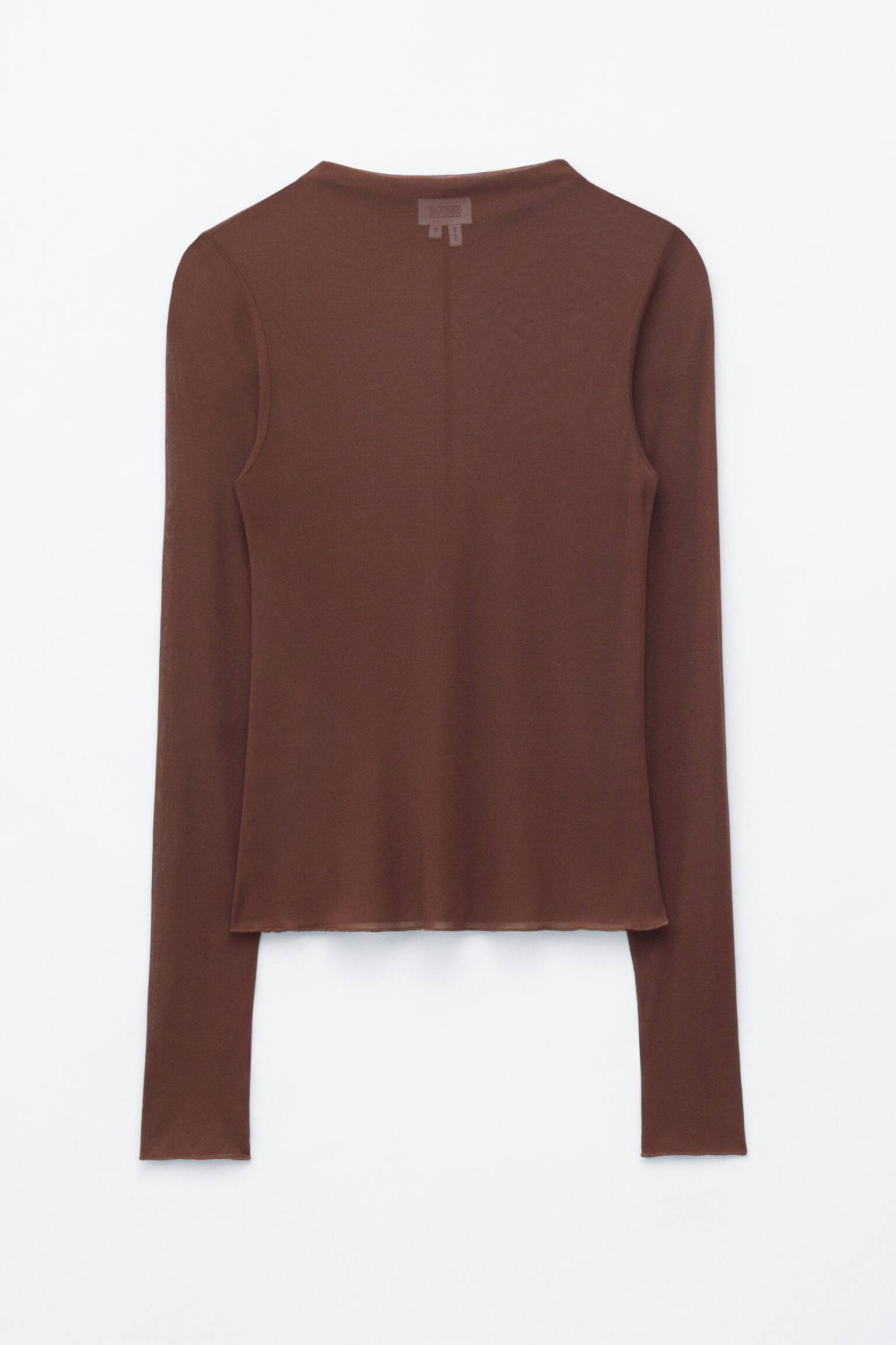 Ribbed Silk Top - חום כהה/שחור - 1
