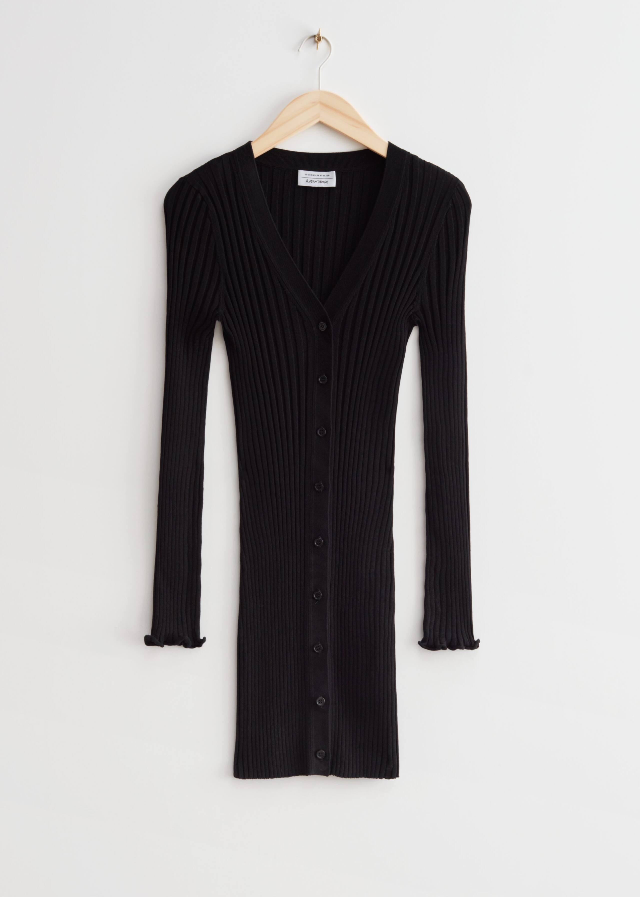 Trumpet Sleeve Knit Mini Dress - Black - Natura morta