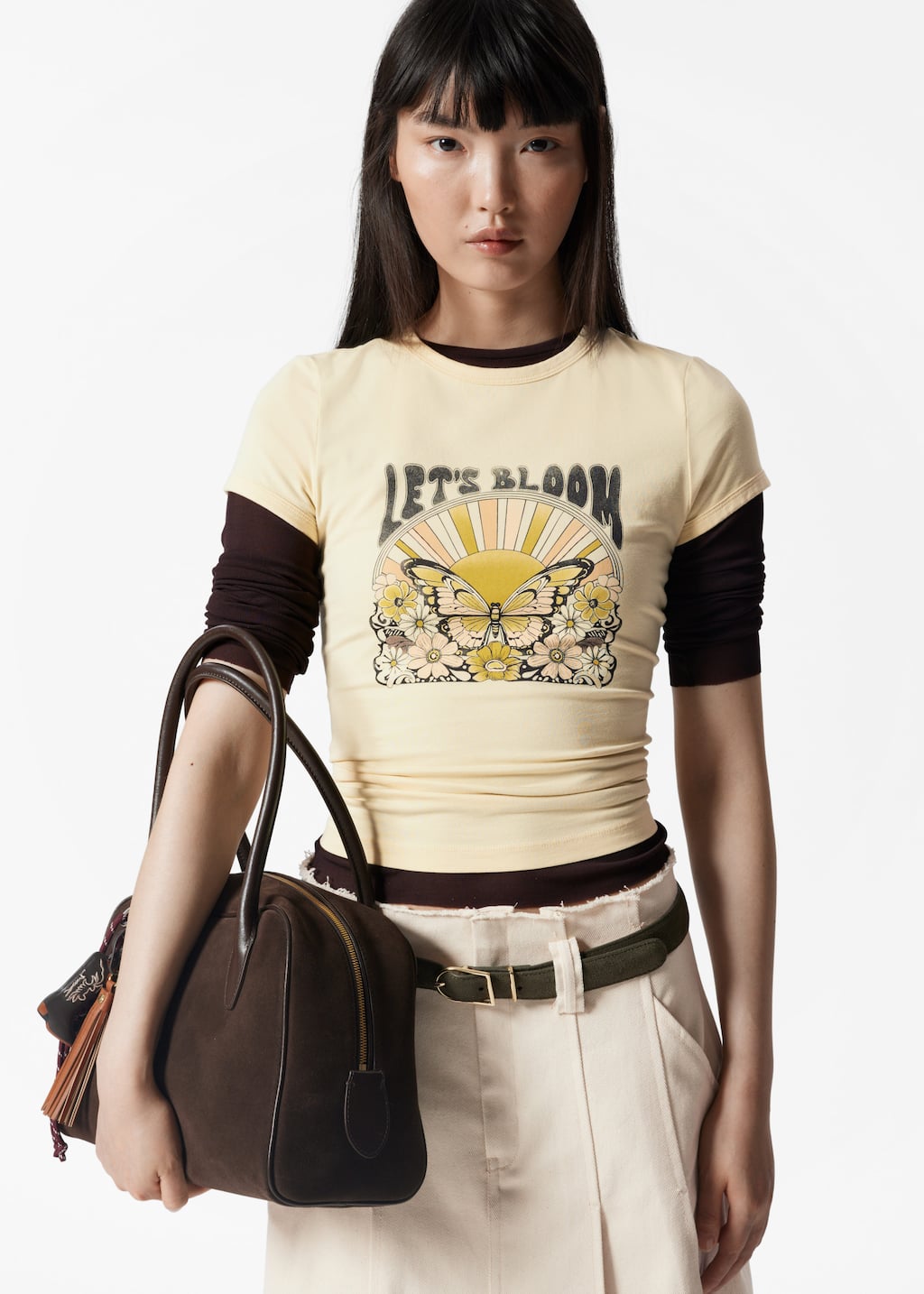 T-shirt à mancherons - Imprimé beige - Lookbook