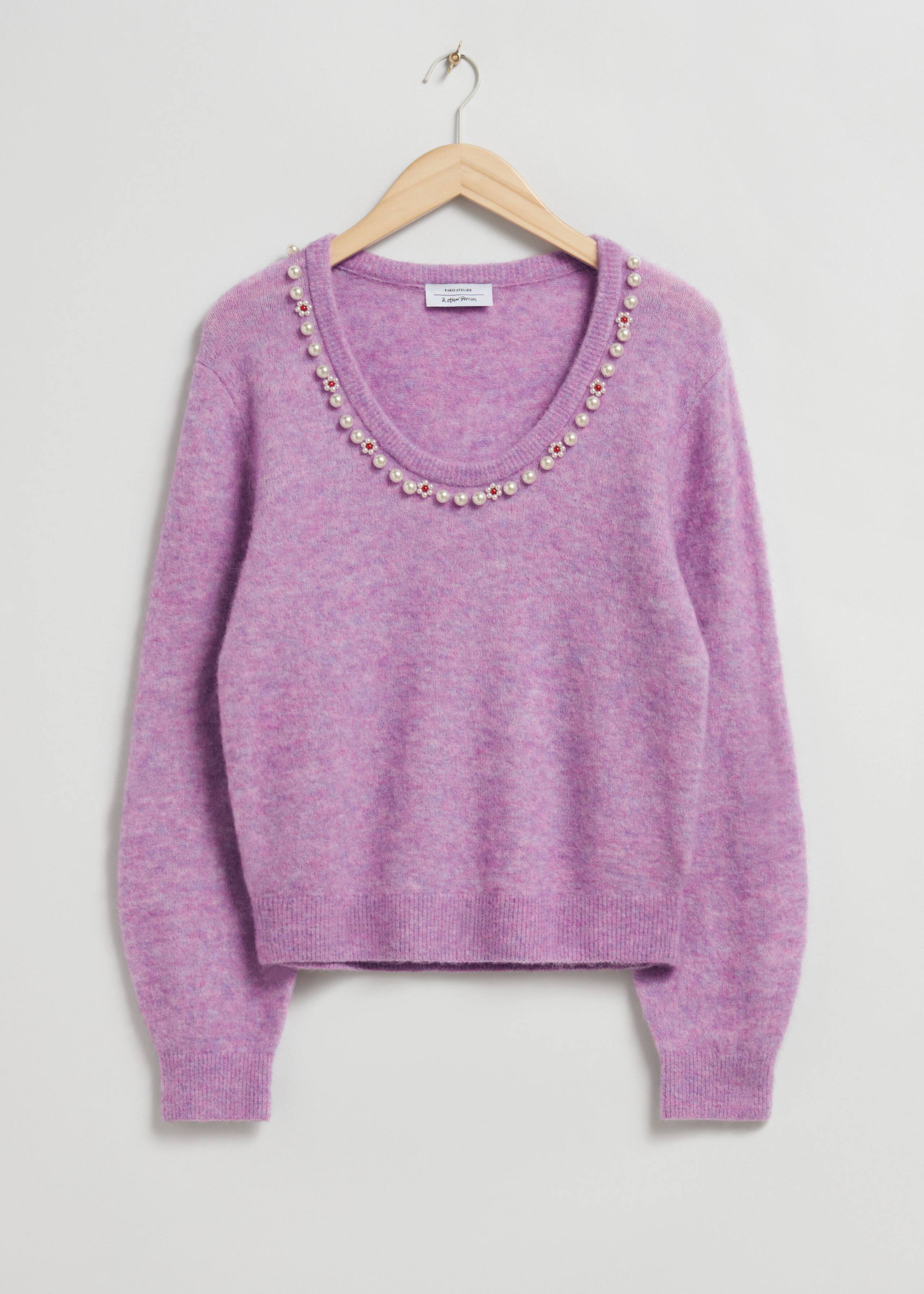 Jersey de punto con cuentas de perlas - Lila - Bodegón