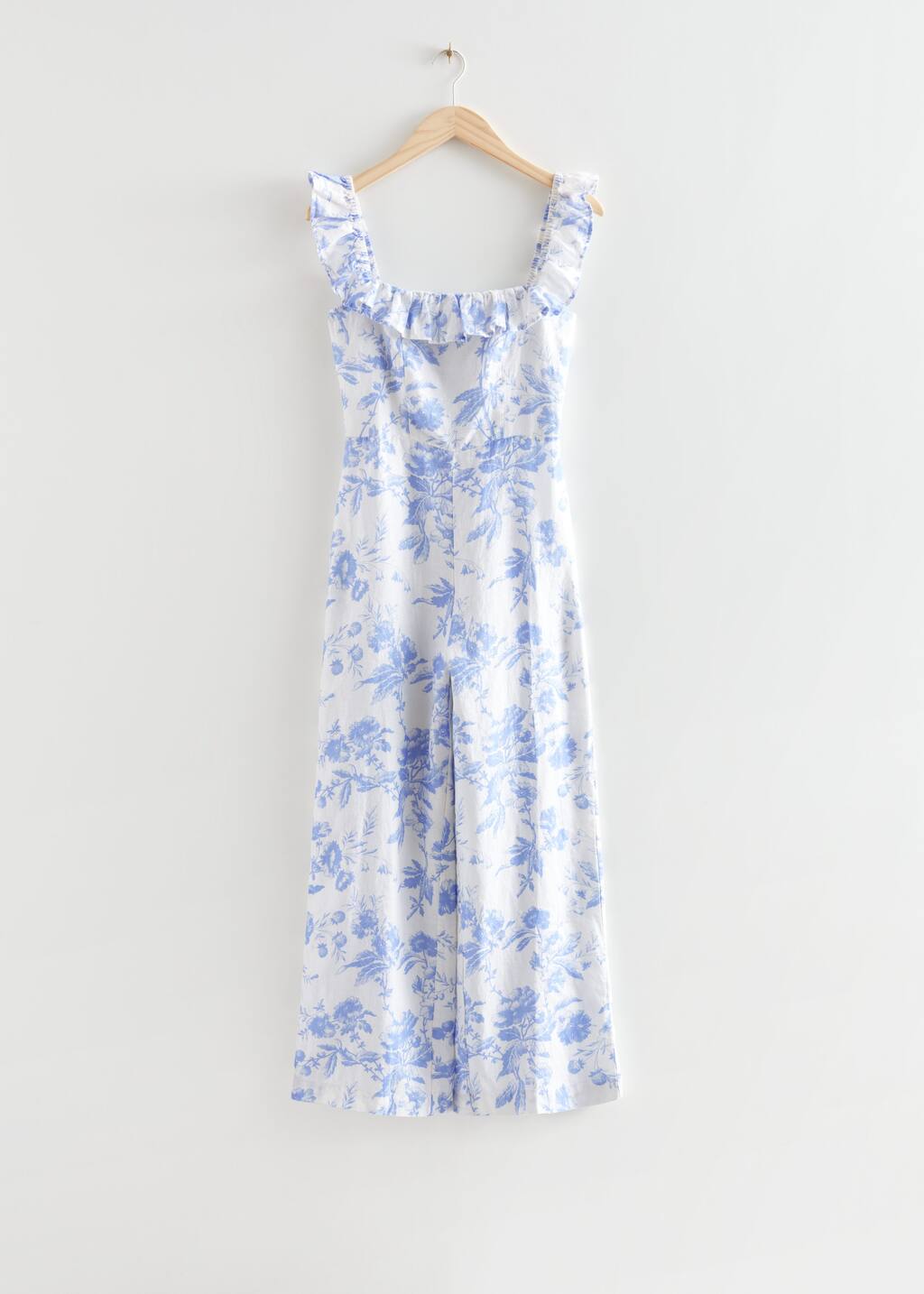 PrintedFrilledLinenJumpsuit - Blue Florals - Bodegón