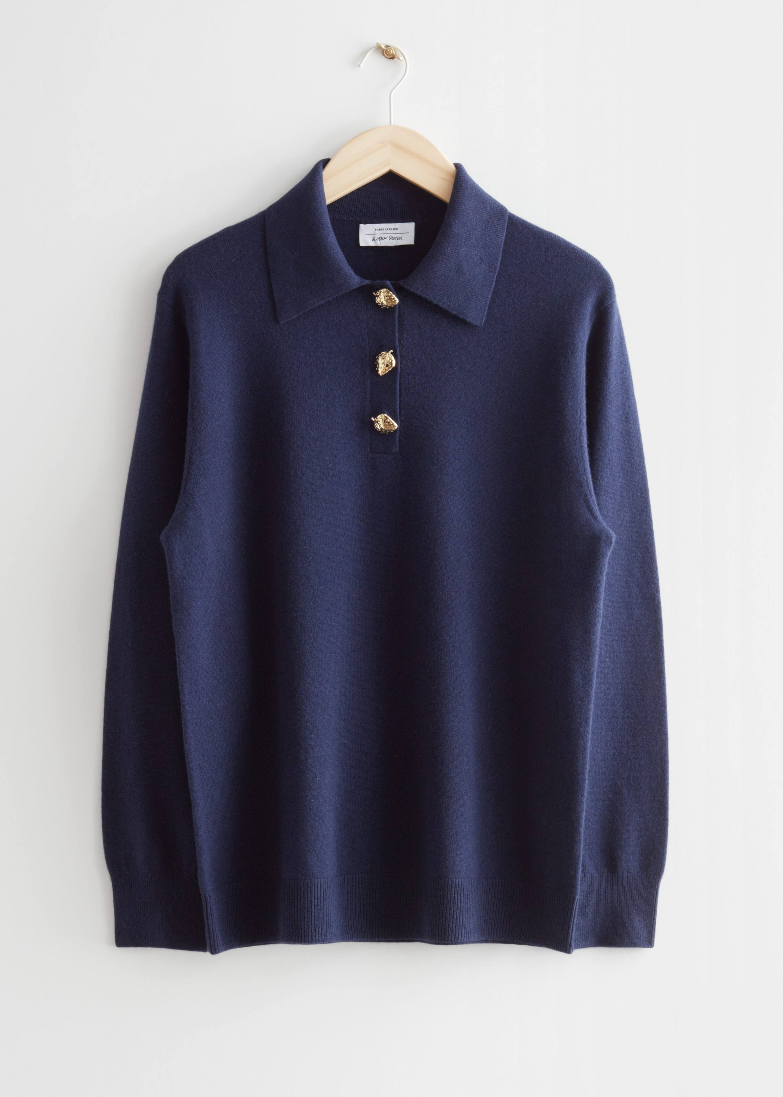 Wool Knit Polo Sweater - Green - Bodegón