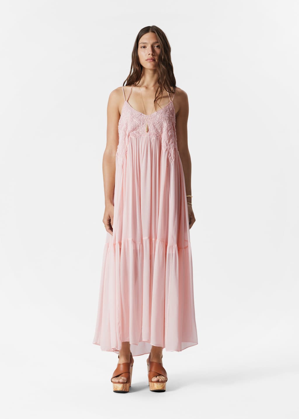 Image of Robe longue brodée à bretelles