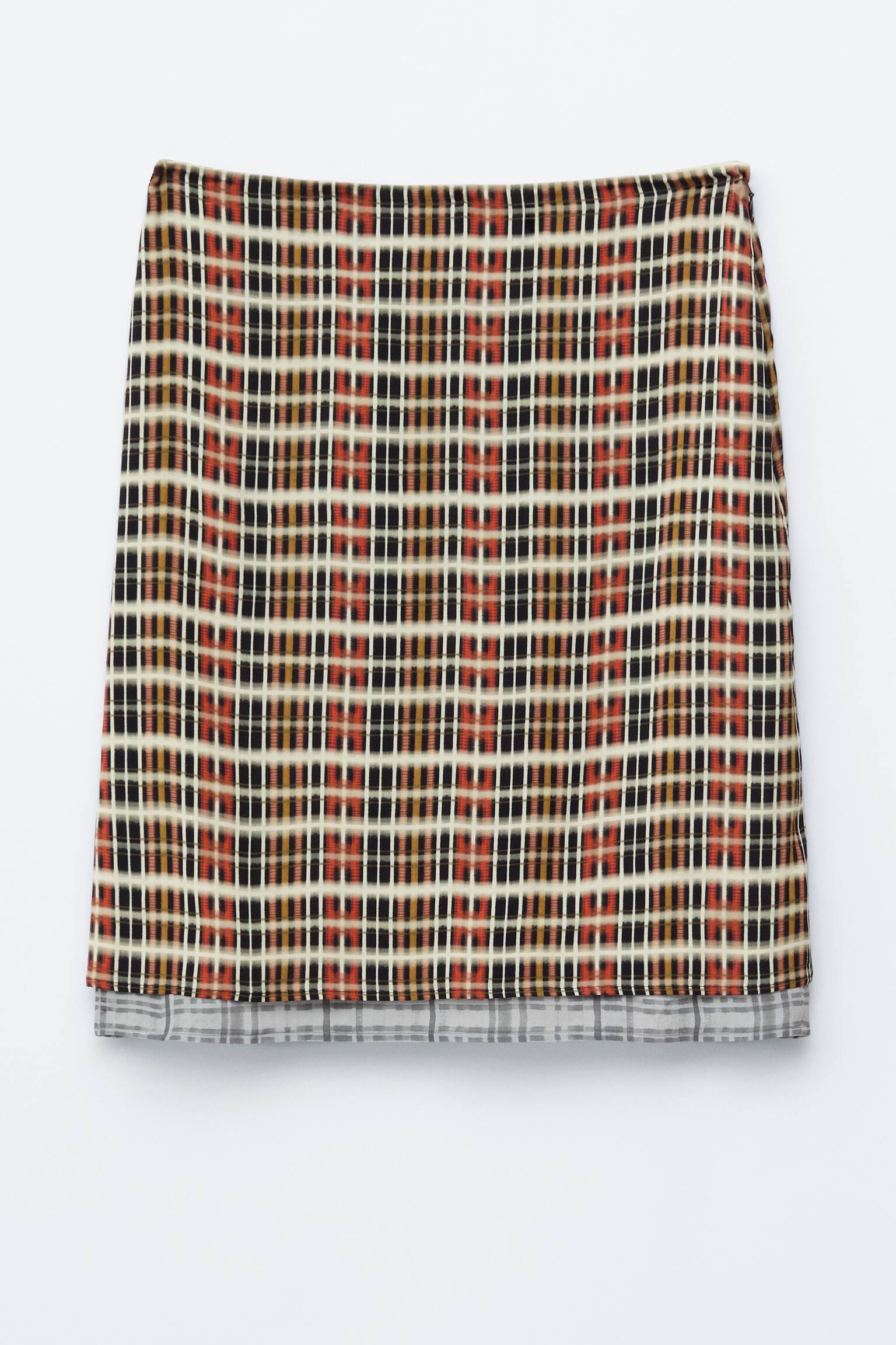 Knee-Length Slip Skirt - Orange/Checked - 2