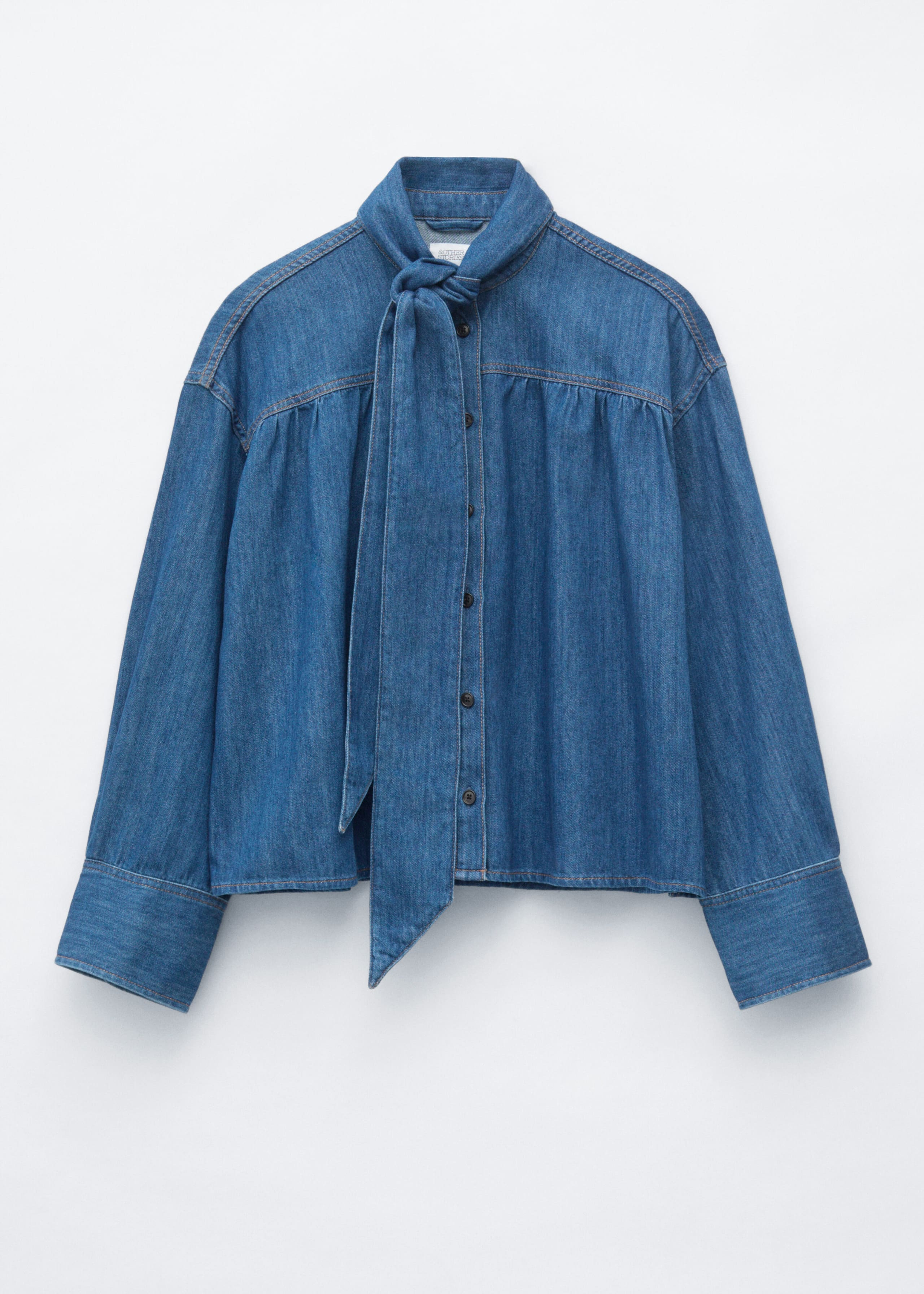 Jeanshemd mit Schalkragen - Blau - Lookbook