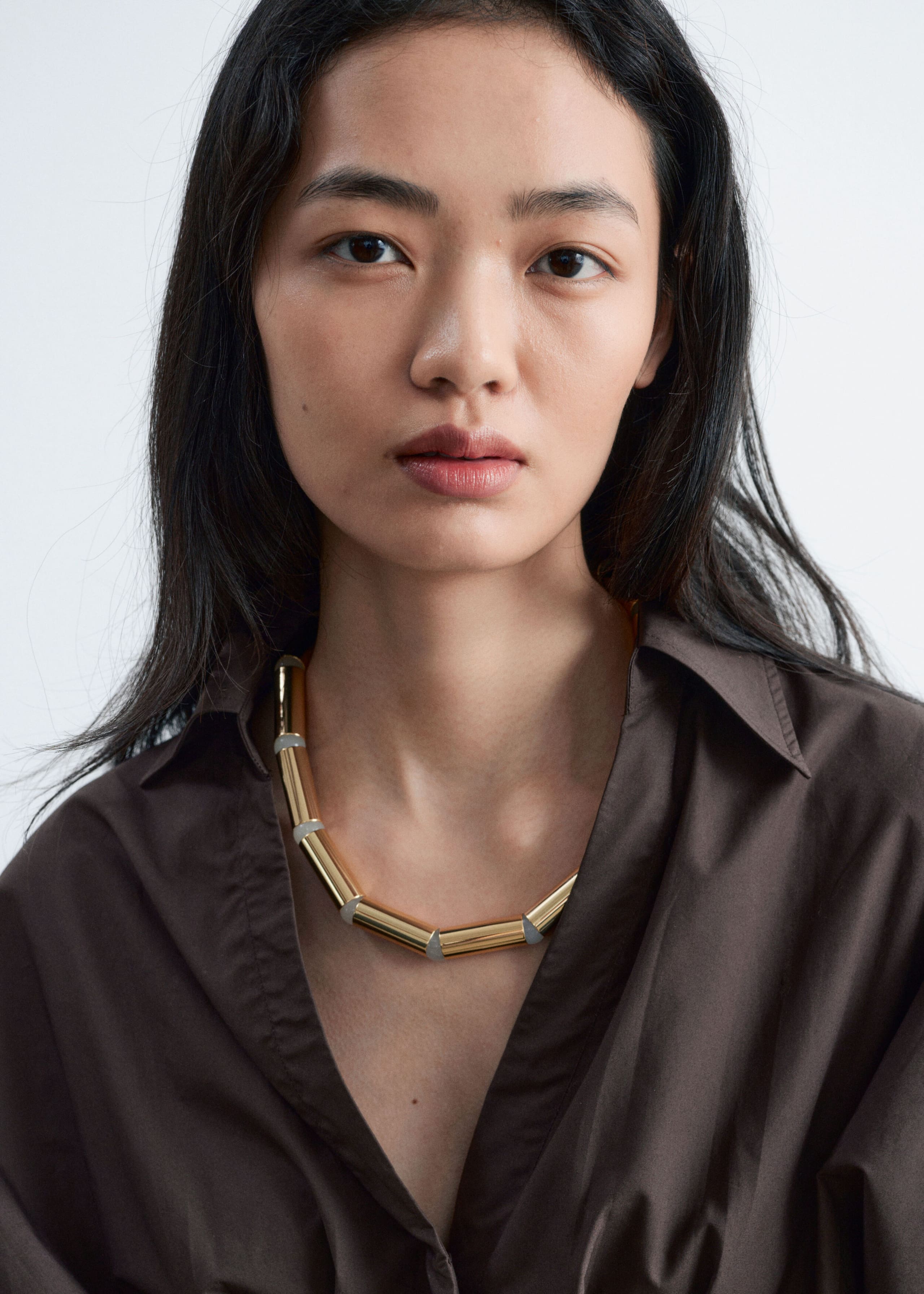Fitted-Waist Cotton Shirt - Dark Brown - Lookbook