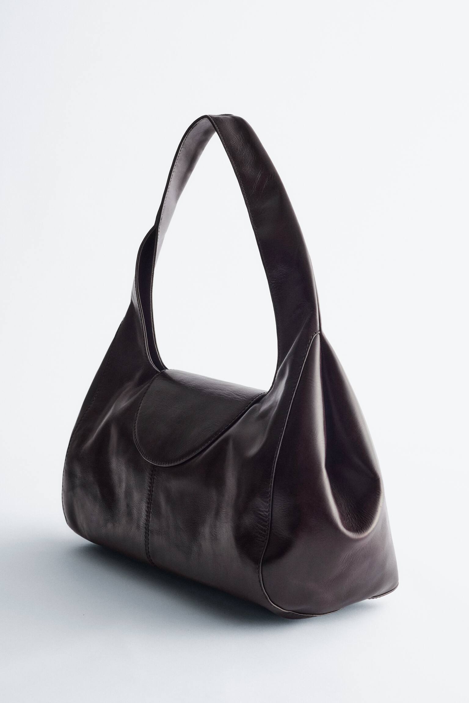 Borsa a spalla curva in pelle scamosciata - Pelle marrone scuro/Pelle scamosciata verde kaki - 5