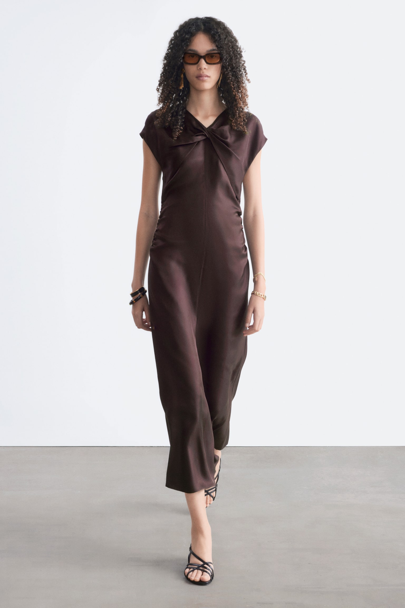 Twisted Silk Dress - Dark Brown - 1