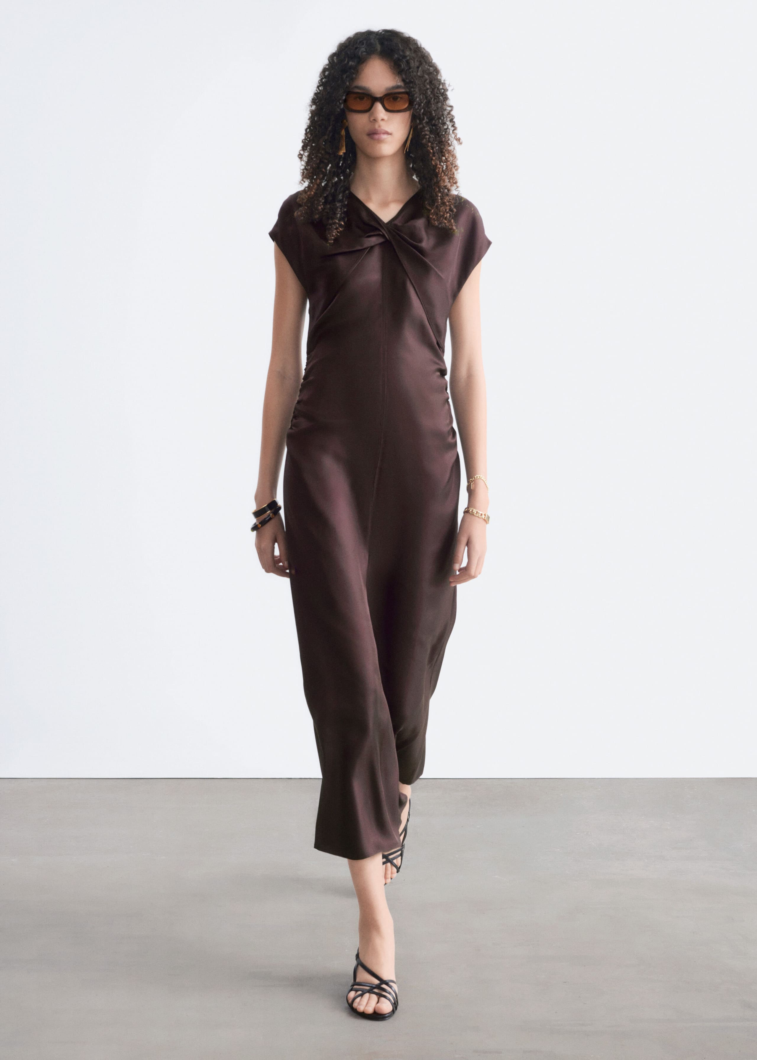 Twisted Silk Dress - Dark Brown - Lookbook