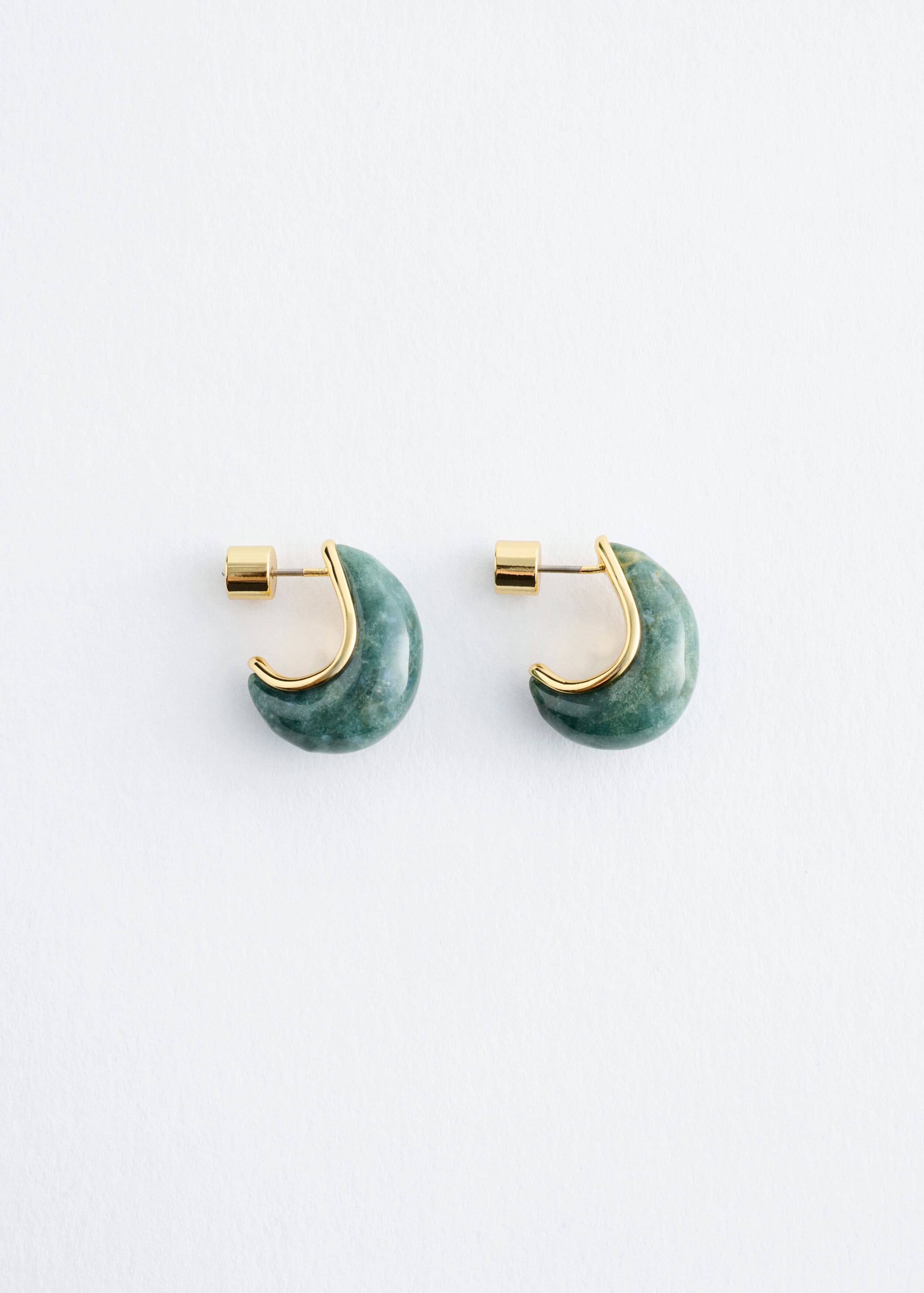 Agate Curved Earrings - Gold/Green - Still Life