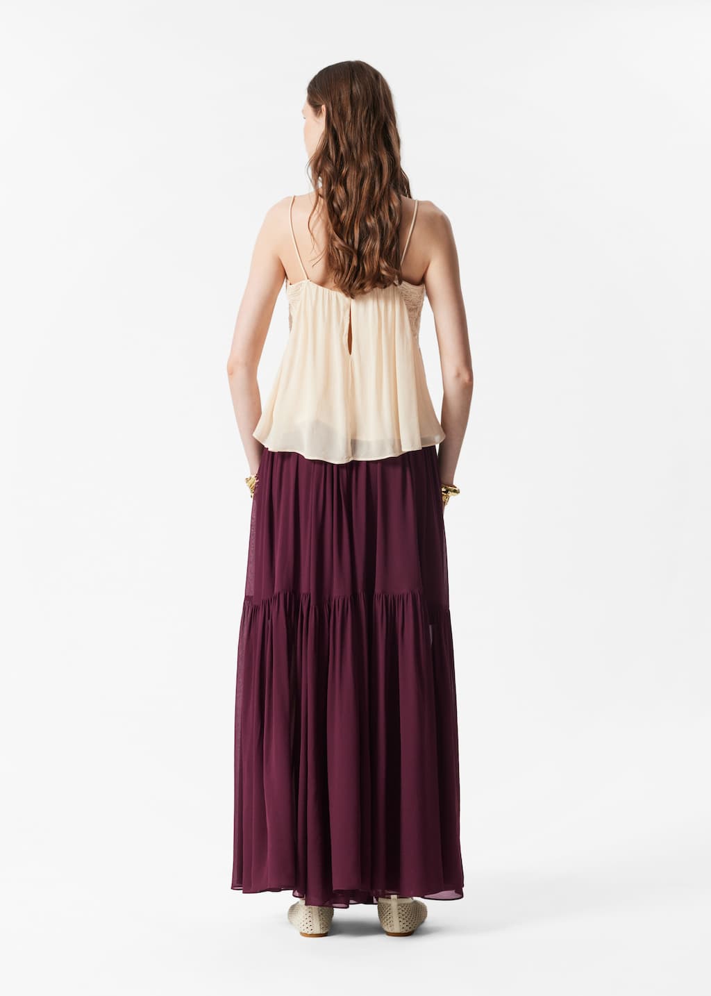 Top con spalline ricamato - Beige - Lookbook