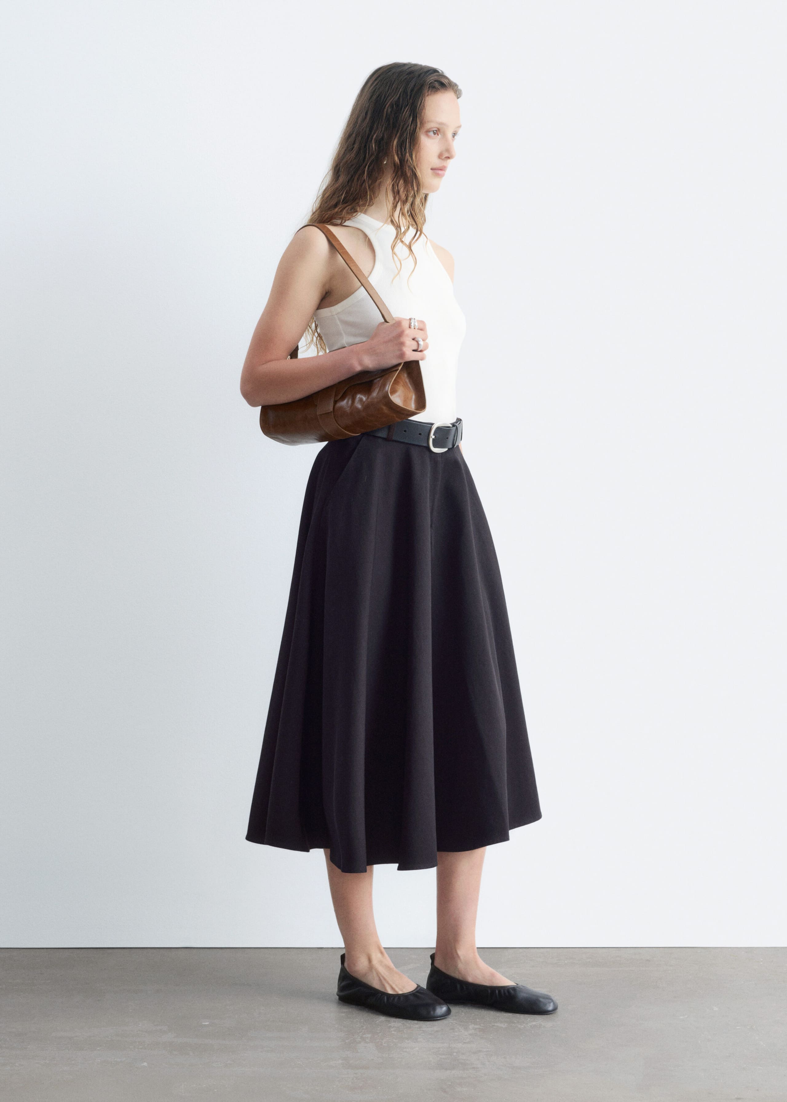 Tailored Circle Cut Skirt - Black - Lookbook