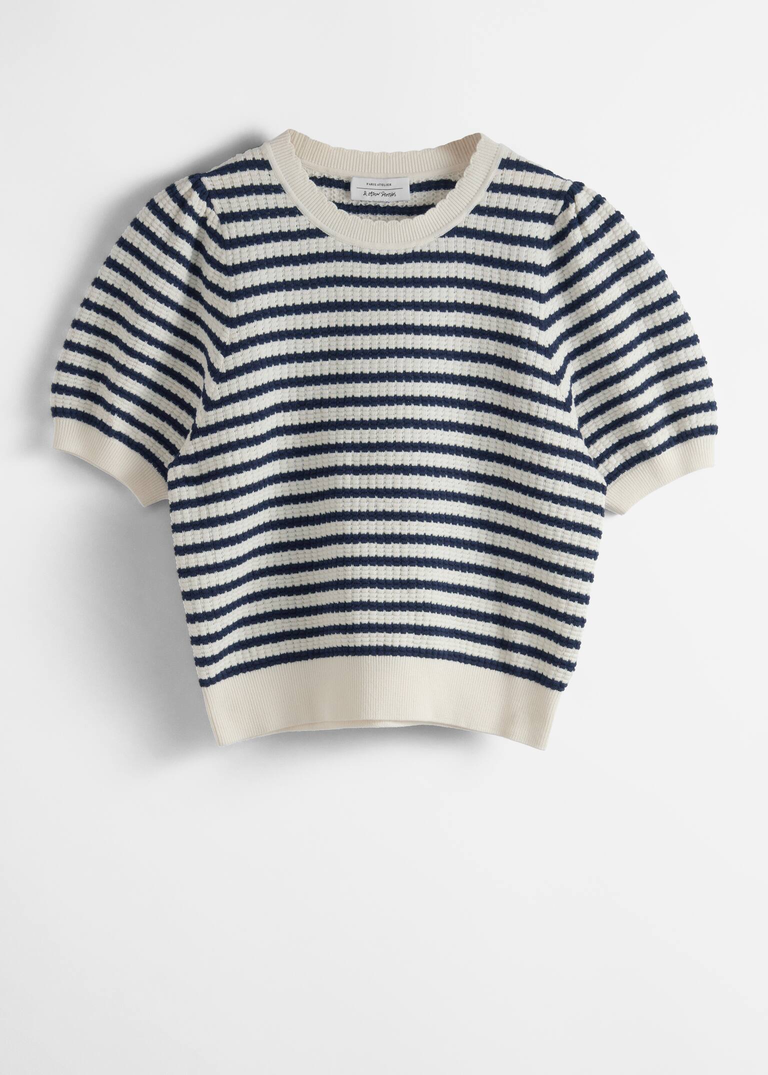 Top Tricotat cu Margini Ondulate - Navy/White Stripes/Dungi mov