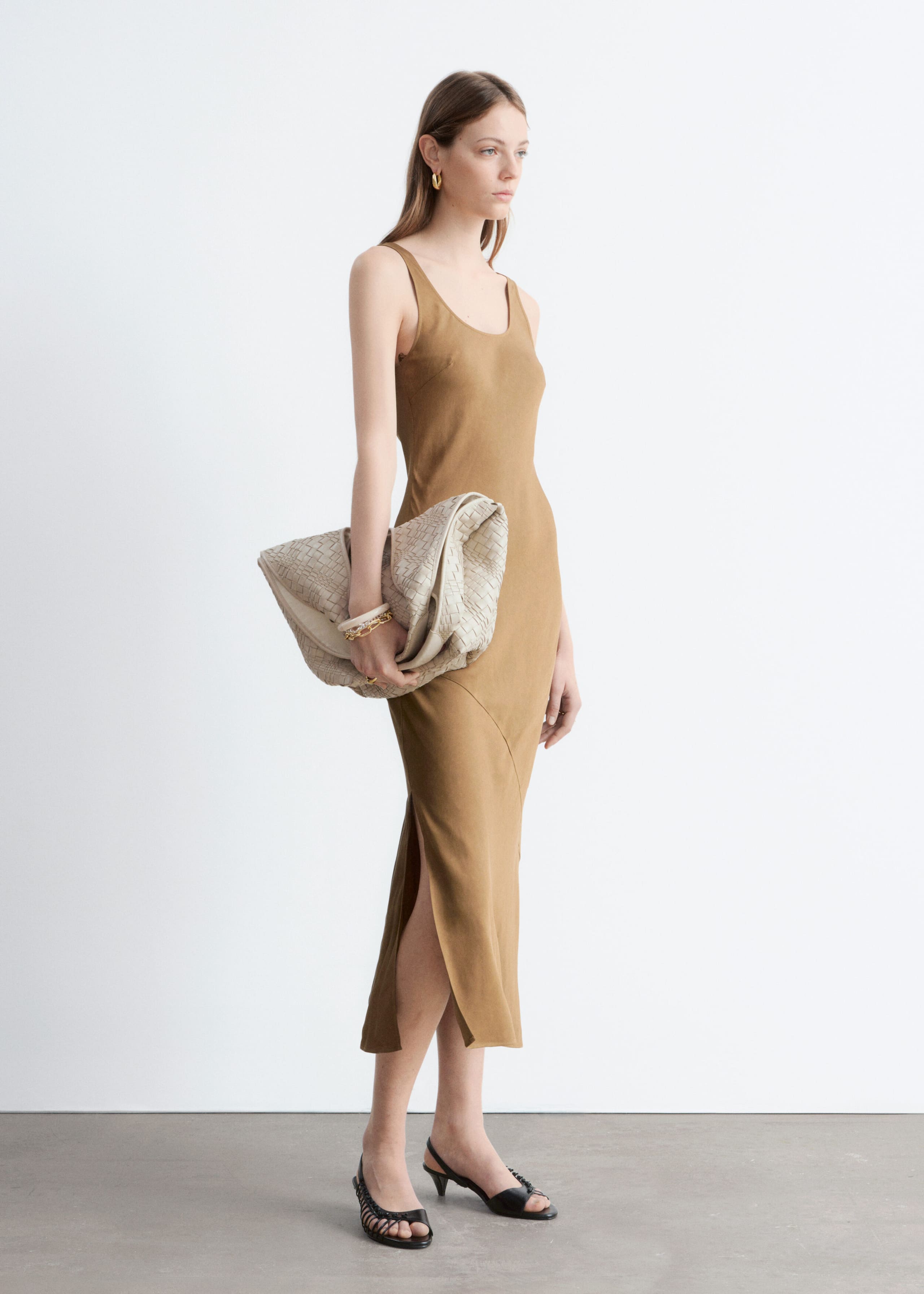Bias-Cut Midi Dress - Brown - Lookbook