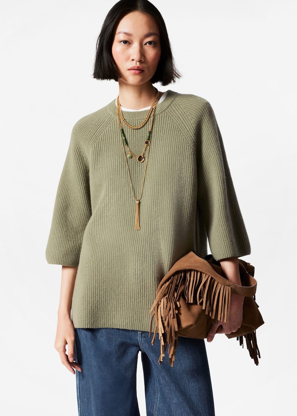 Knitted Wool Top - Green - Lookbook
