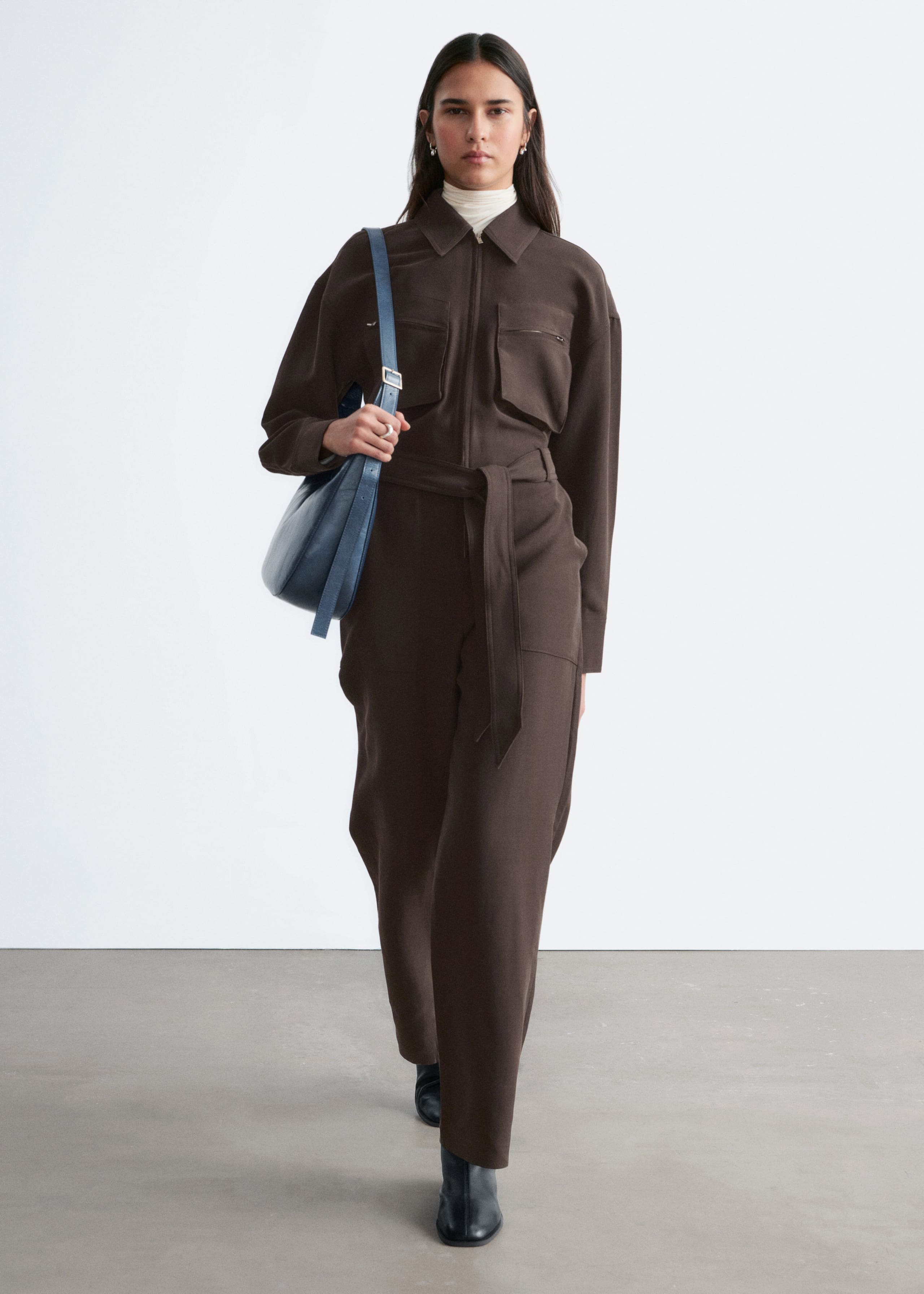 Belted Utility Jumpsuit - Dark Brown - Lookbook