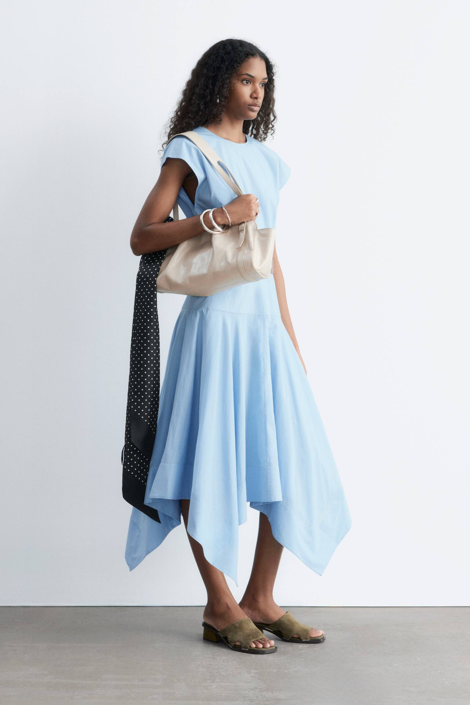 Rochie Midi Din Poplin De Bumbac - Albastru Deschis - 6