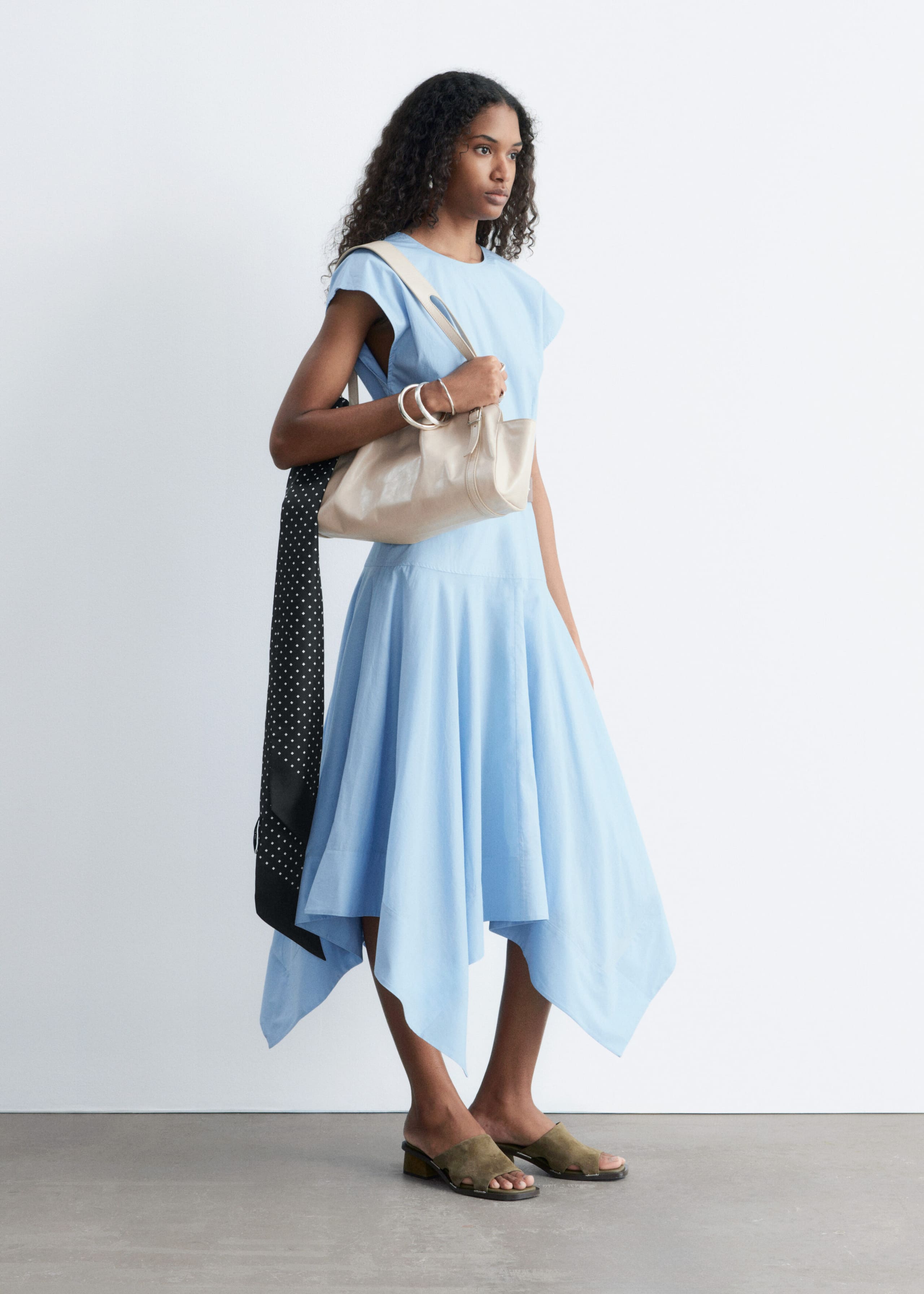 Image of Vestido midi en popelina de algodón