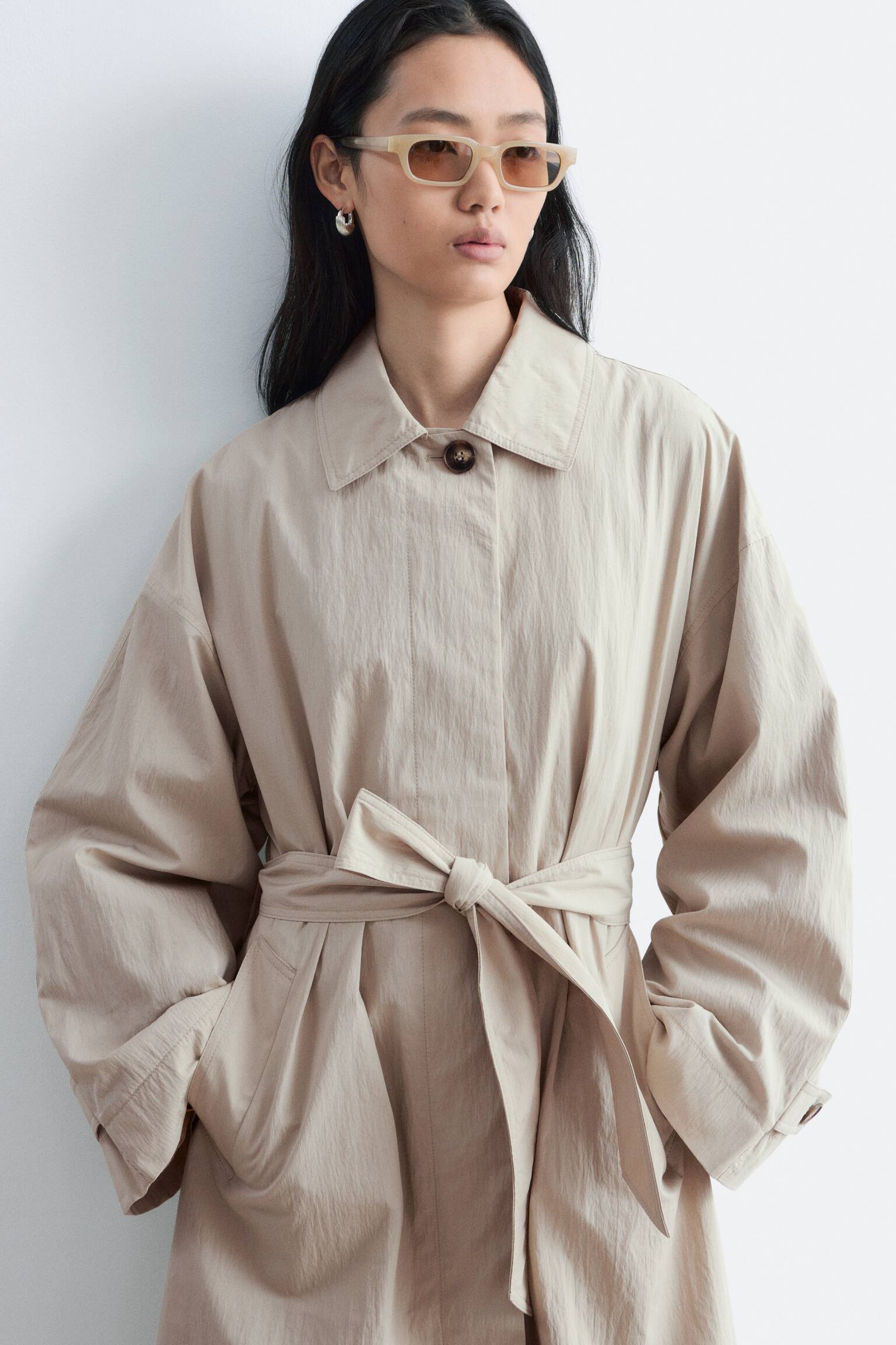 Veste trois-quarts ceinturée - Beige clair/Noir - 7