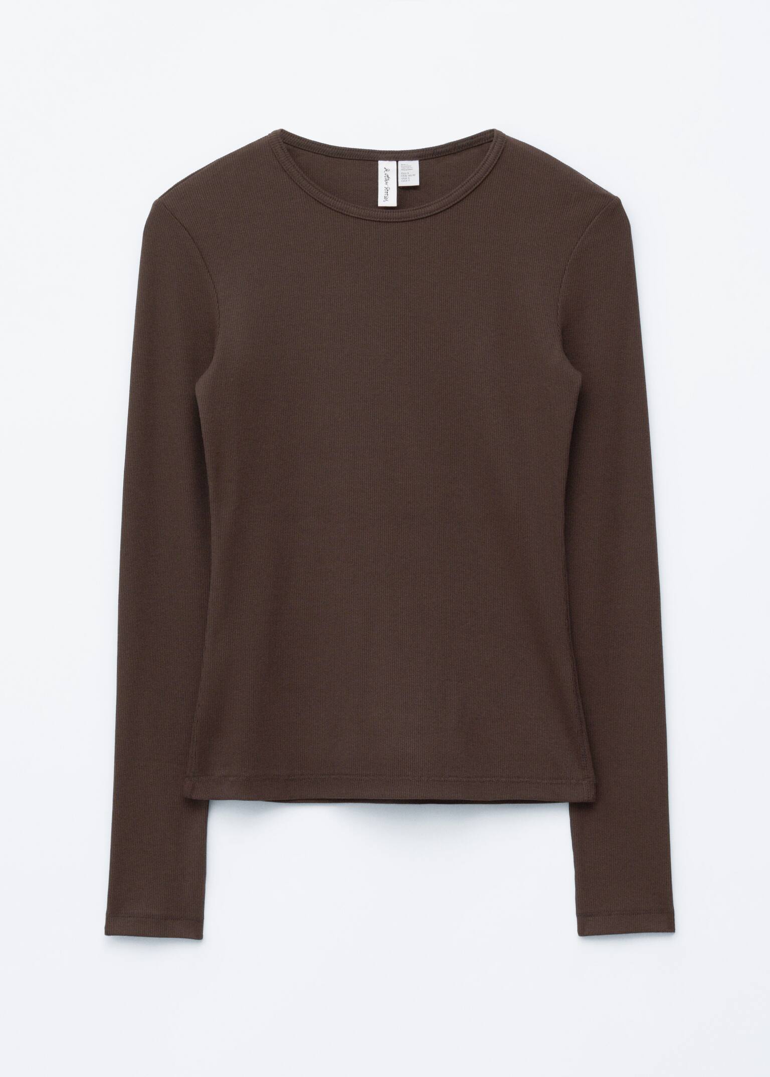 Ribbed Long-Sleeve Top - Dark Brown/White/Black/Light Grey - 2