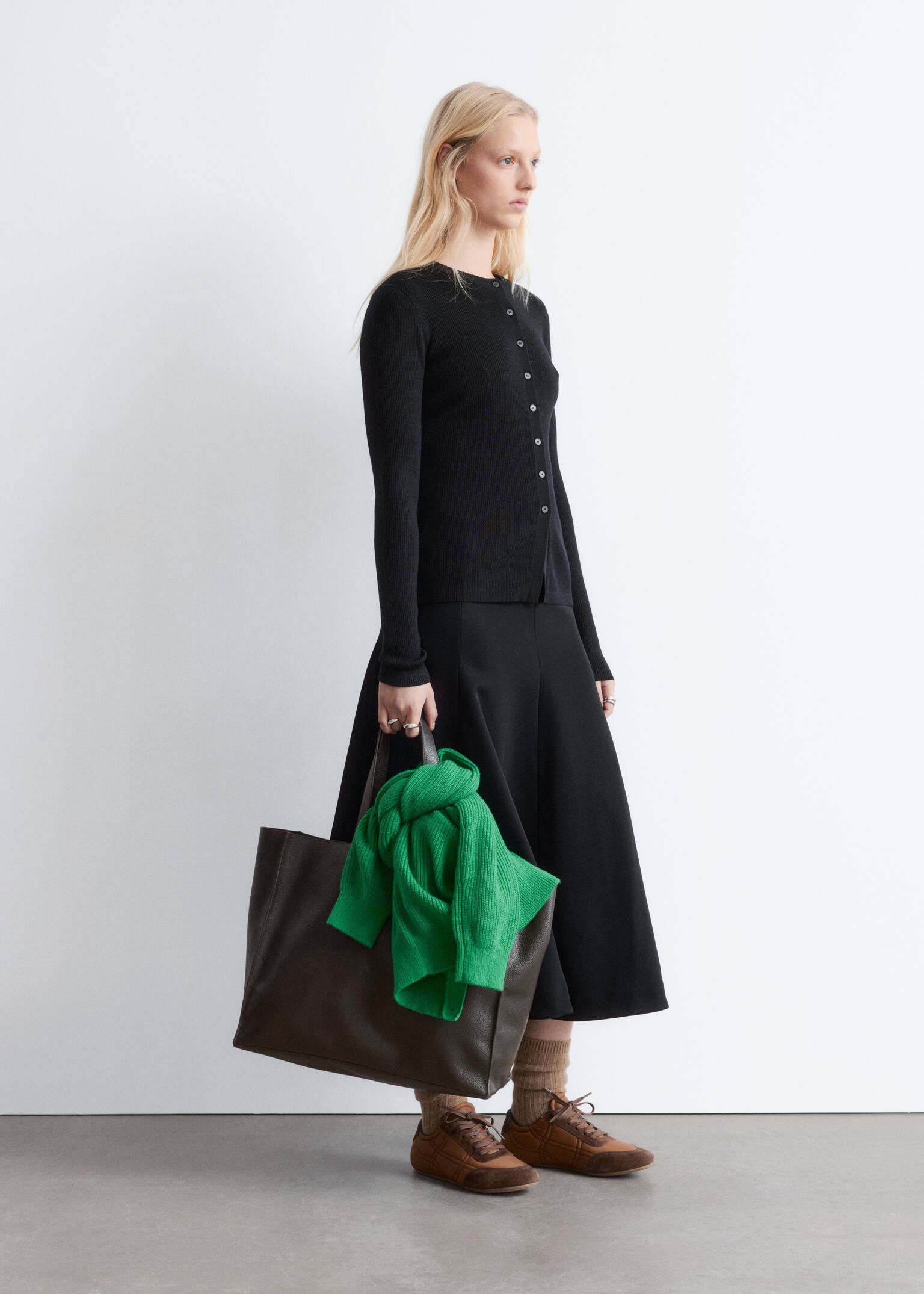 Neuletakki merinovillaa - Musta/Meleerattu harmaa - 5