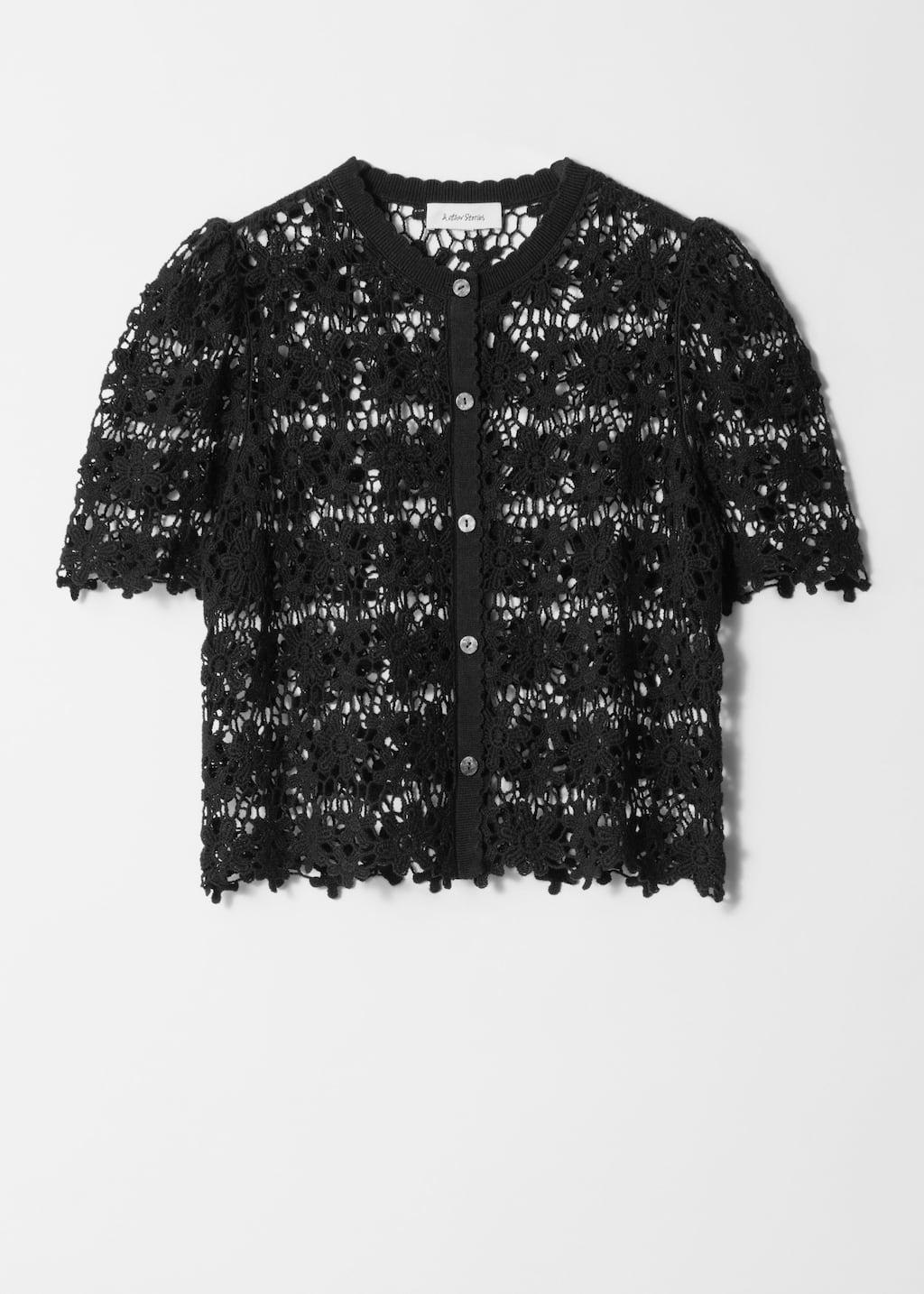 Short-Sleeve Crochet Cardigan - Black - Still Life