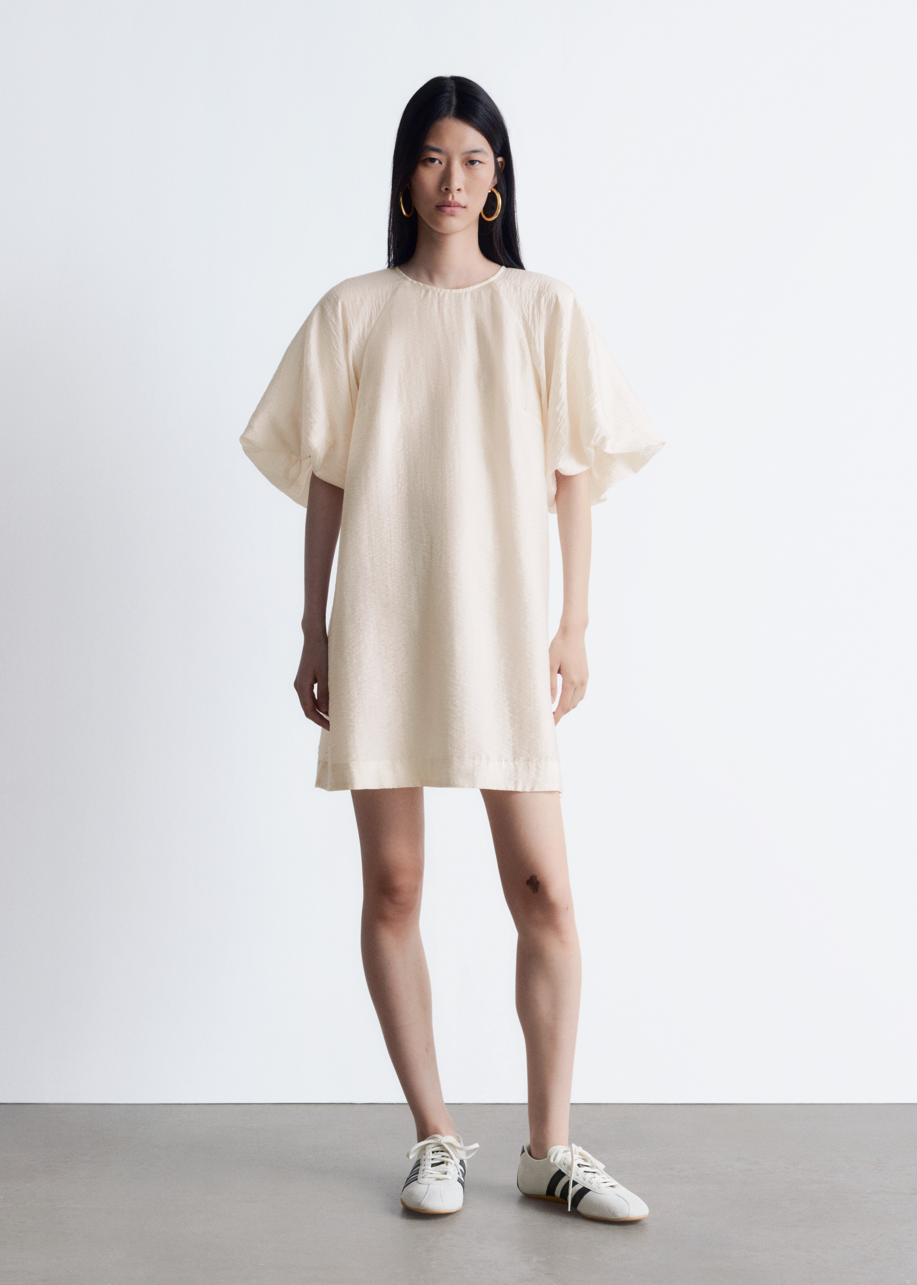 Puff-Sleeve Mini Dress - White/Világos rózsaszín