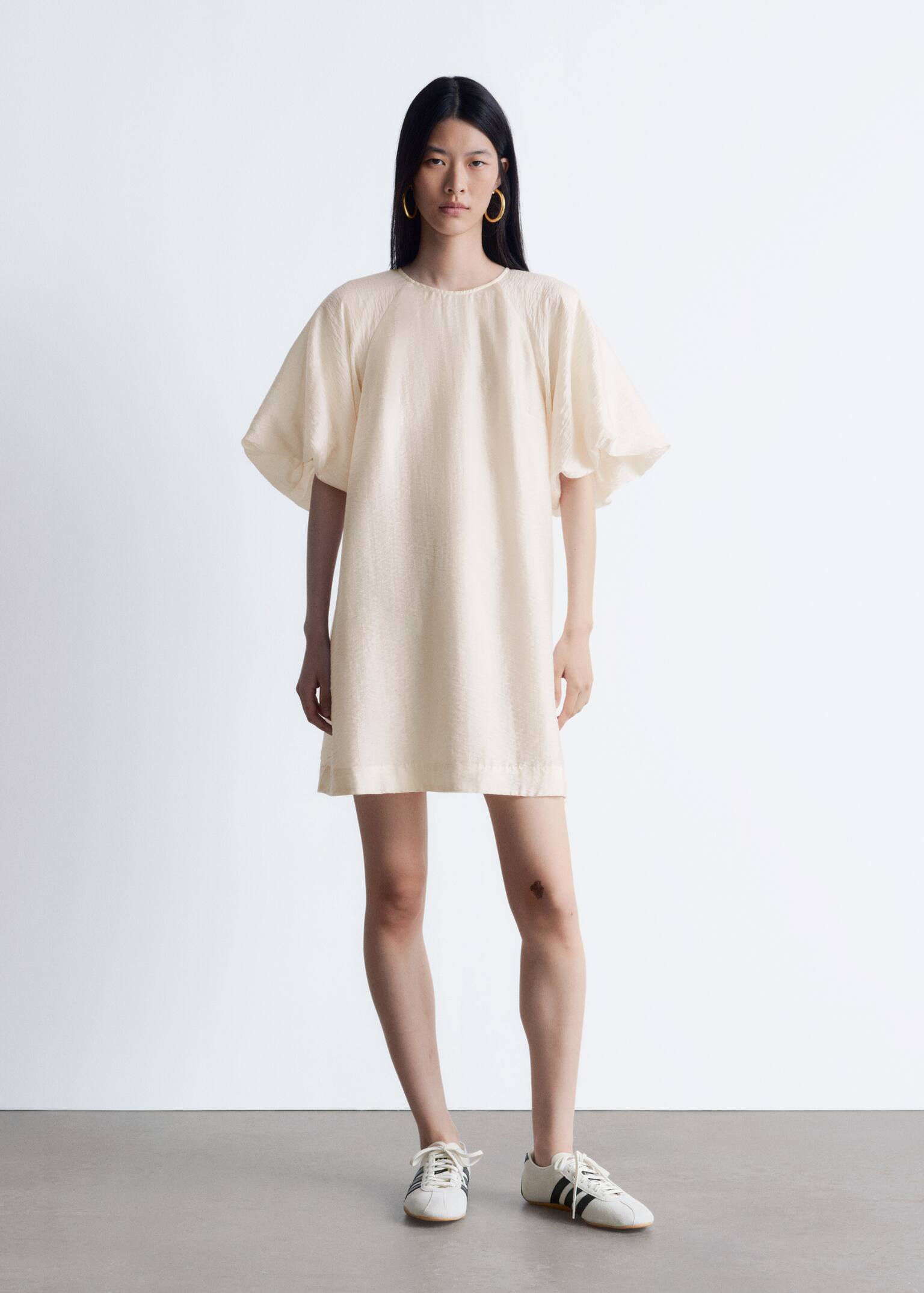 Puff-Sleeve Mini Dress - White/Világos rózsaszín/Kék virágos