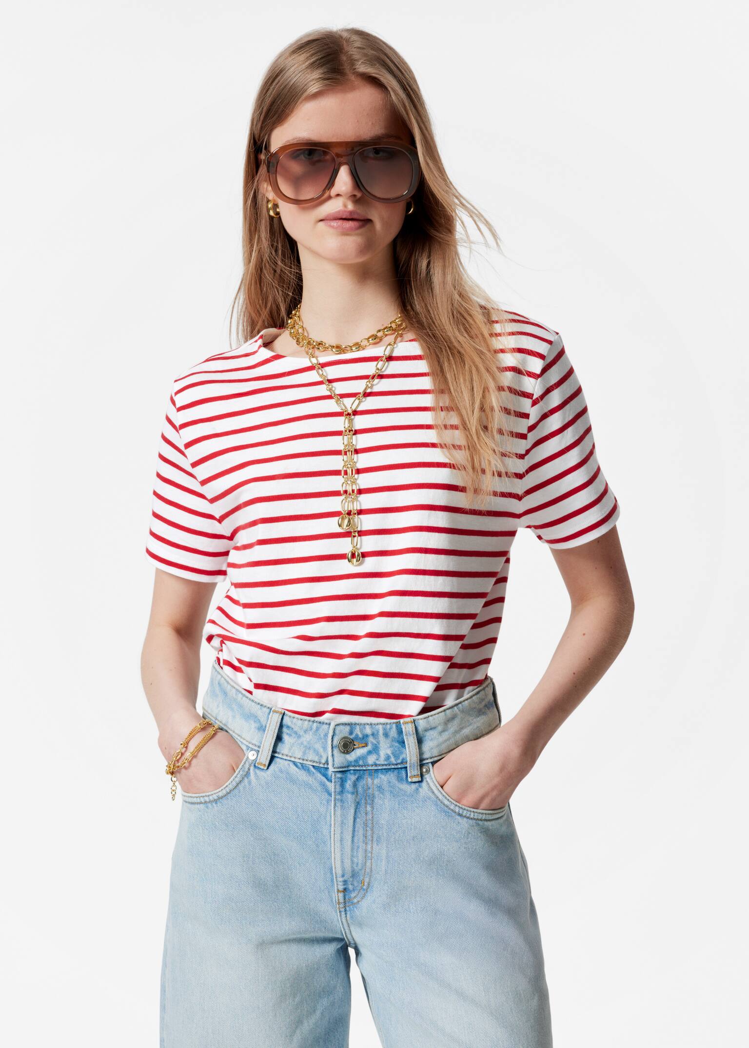 Striped T-Shirt - Rayas rojas/Rayas blancas/negras/Rayas azul marino/blanco
