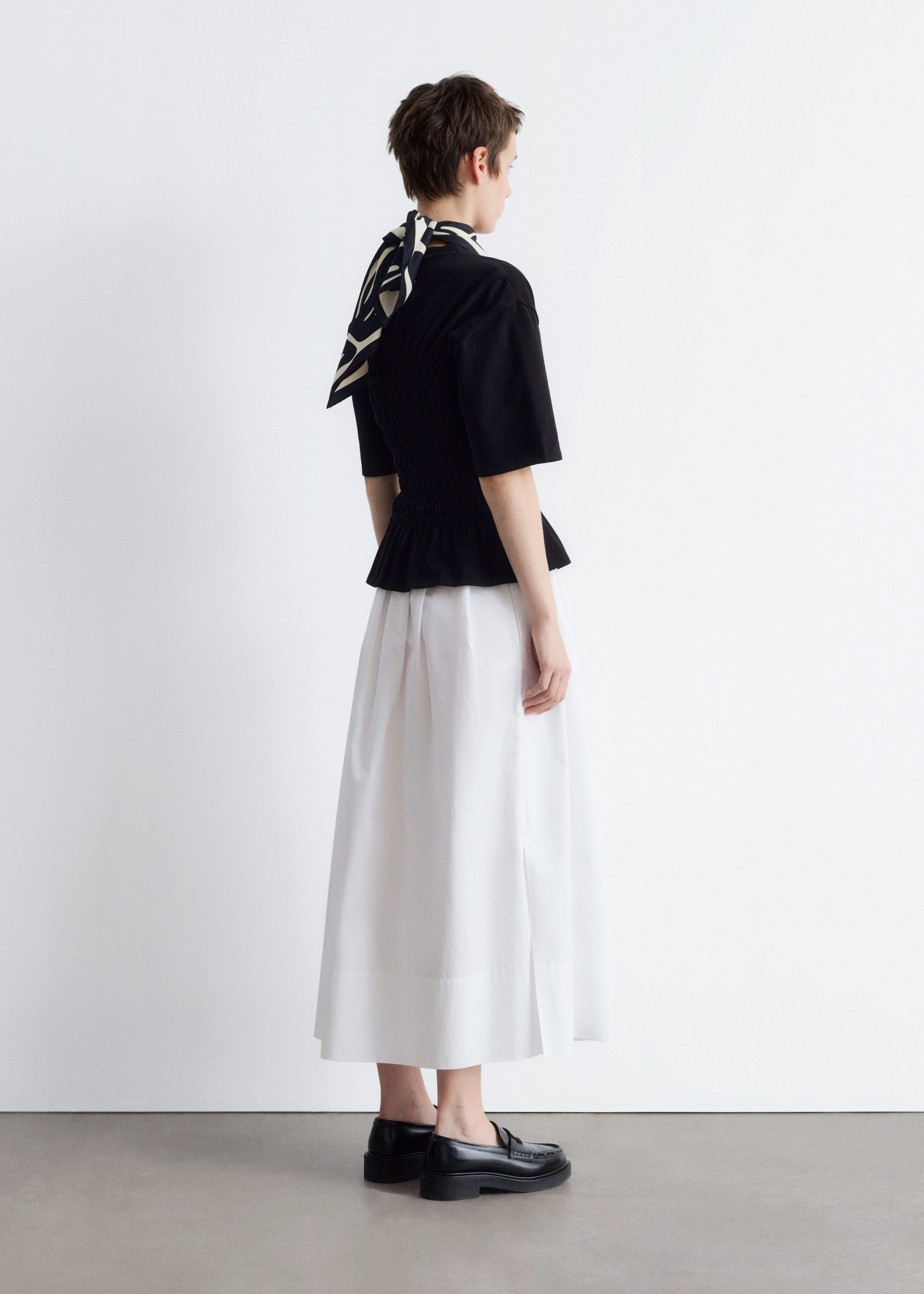 Smocked Crewneck Top - Black - Lookbook