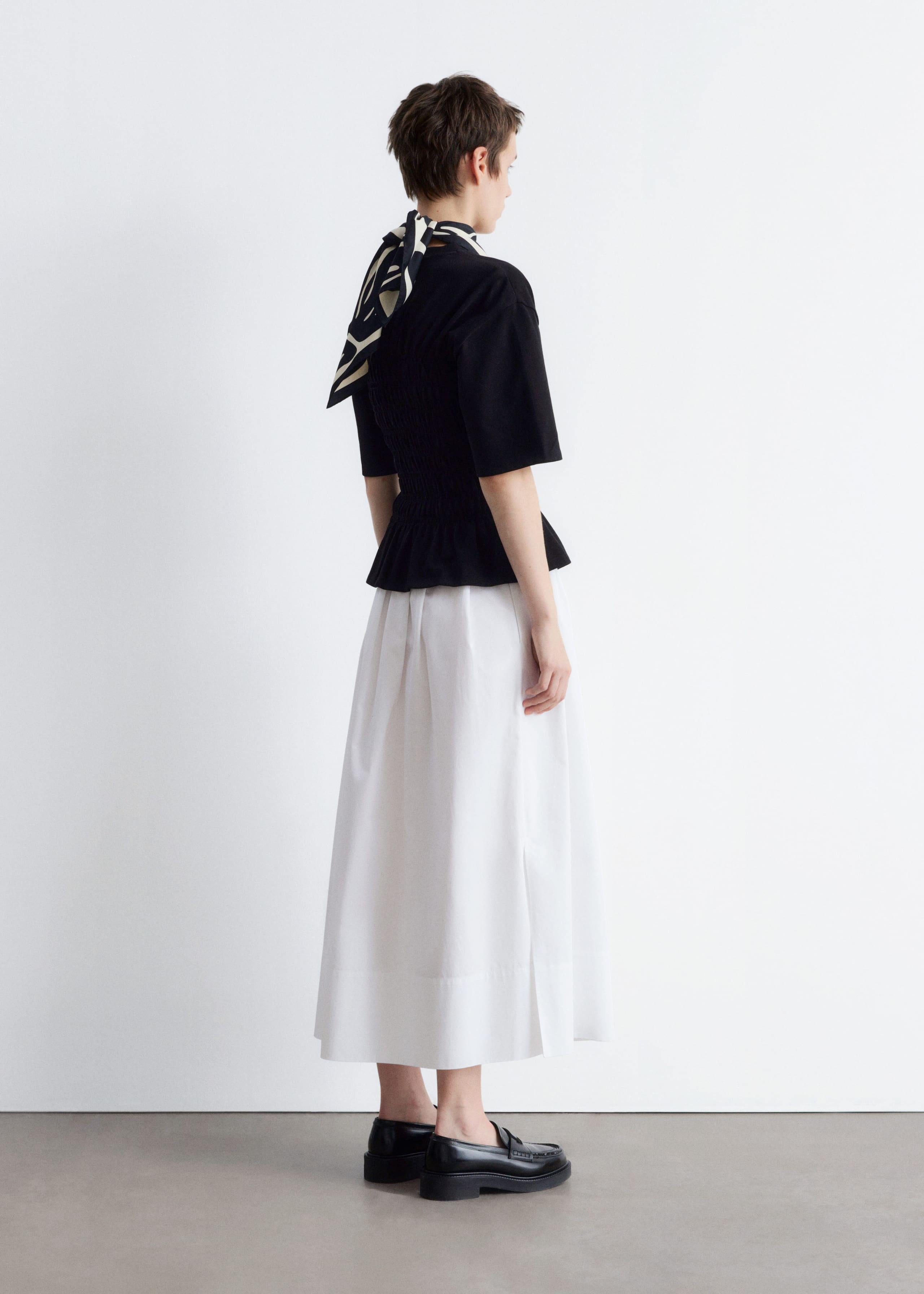 Smocked Crewneck Top - White - Lookbook