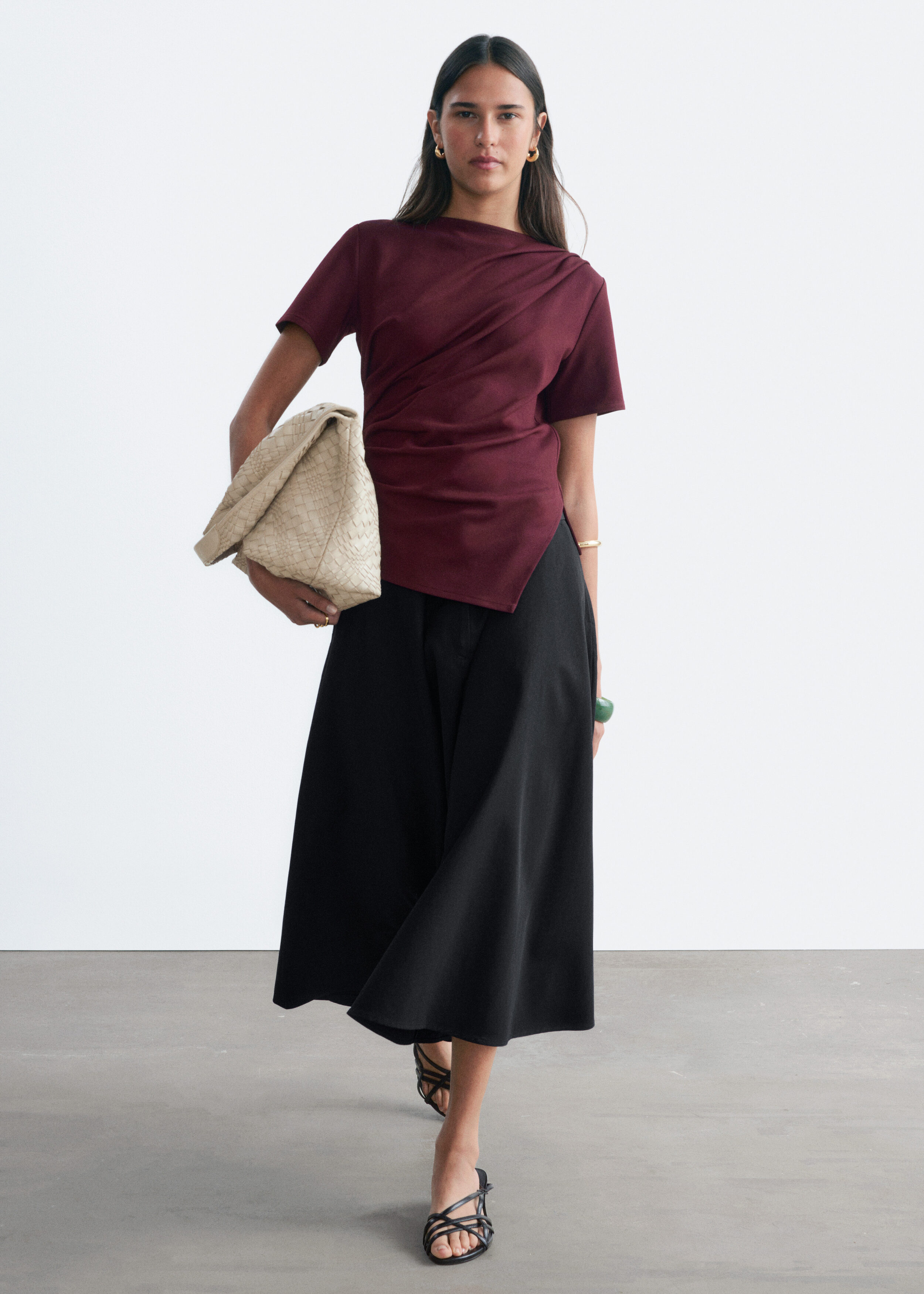 Draped Asymmetric T-shirt - Burgundy - & Other Stories US