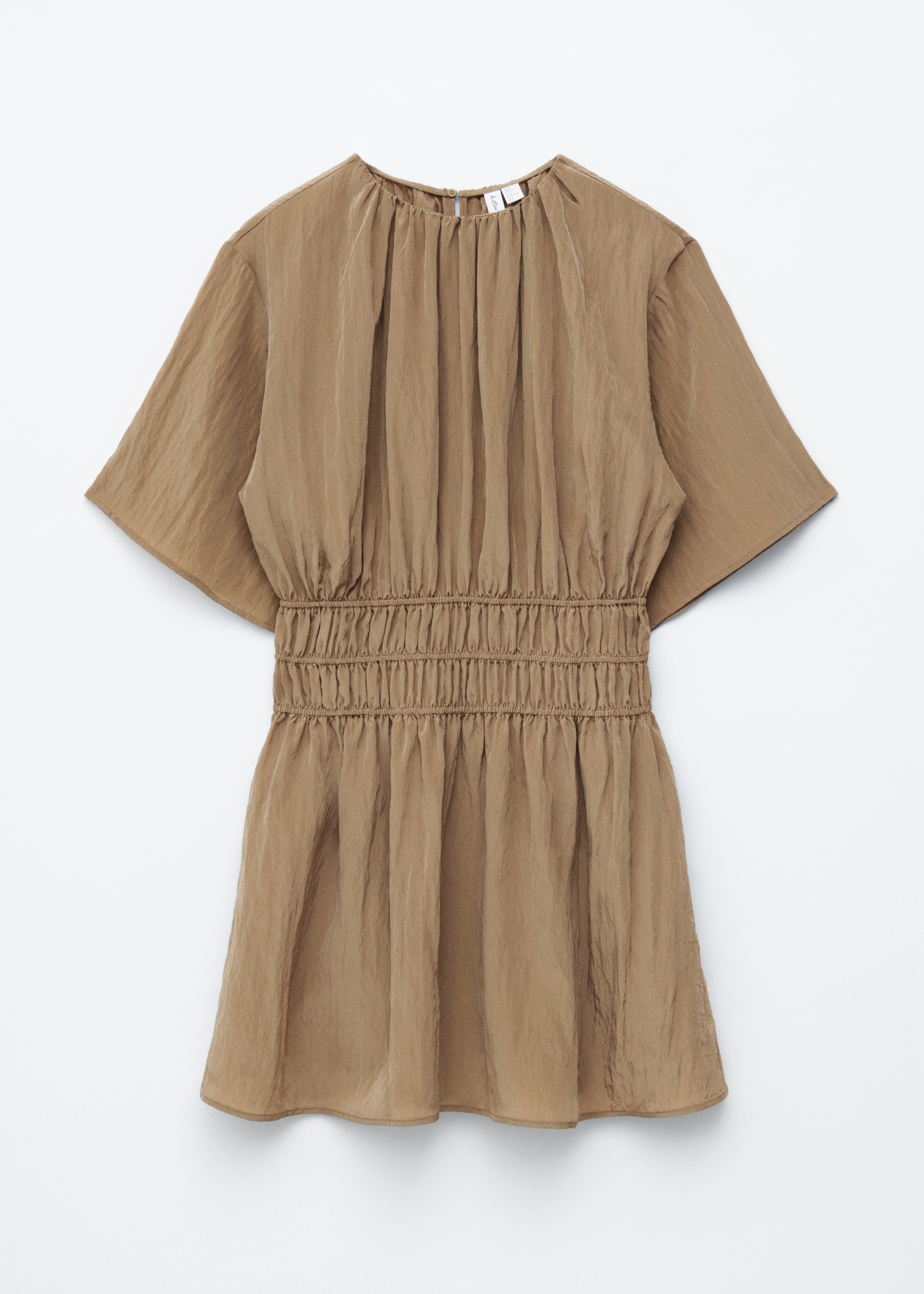 Мини рокля с къс ръкав и набори - Светлокафяво