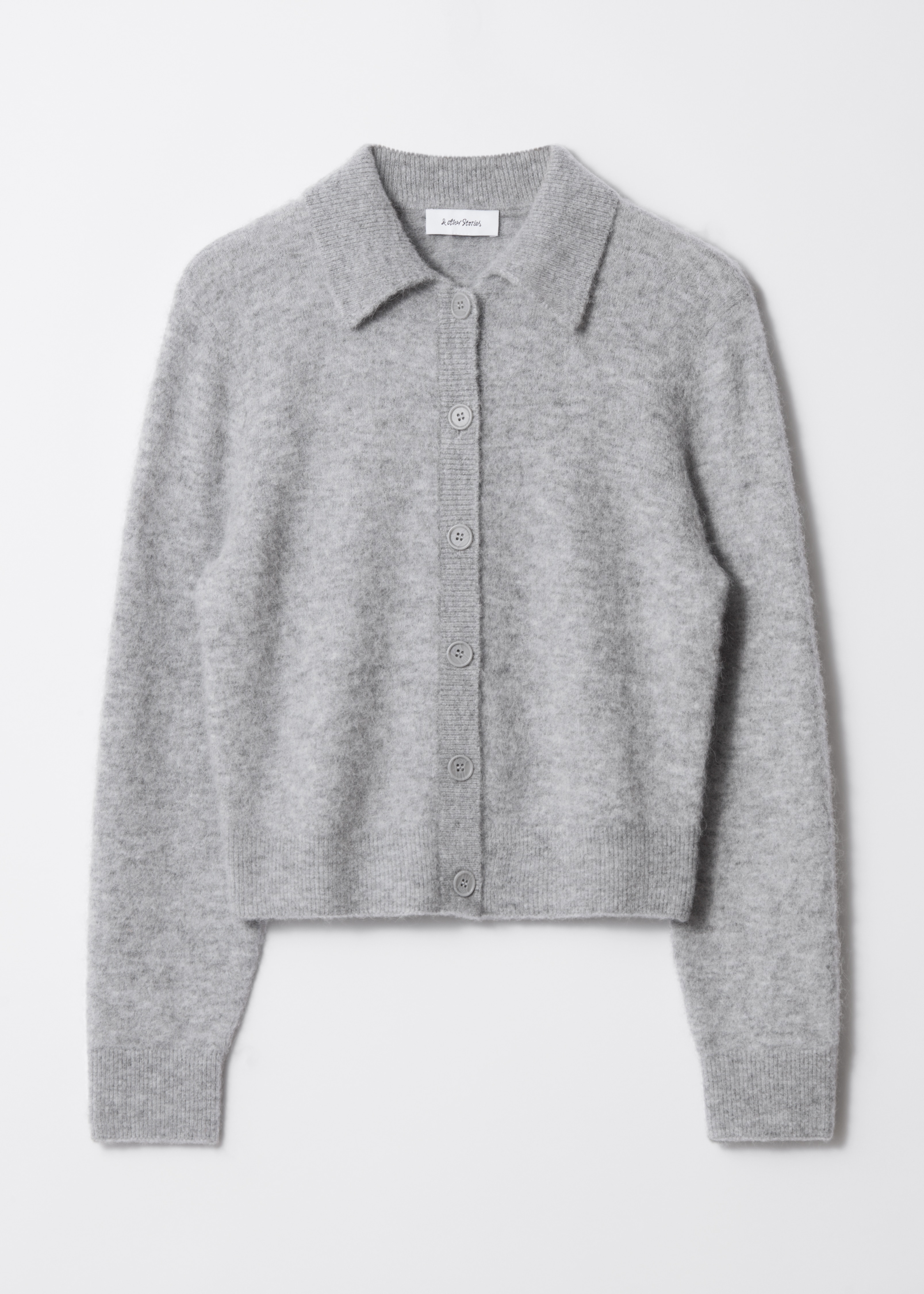 Collared Knit Cardigan - Šedá