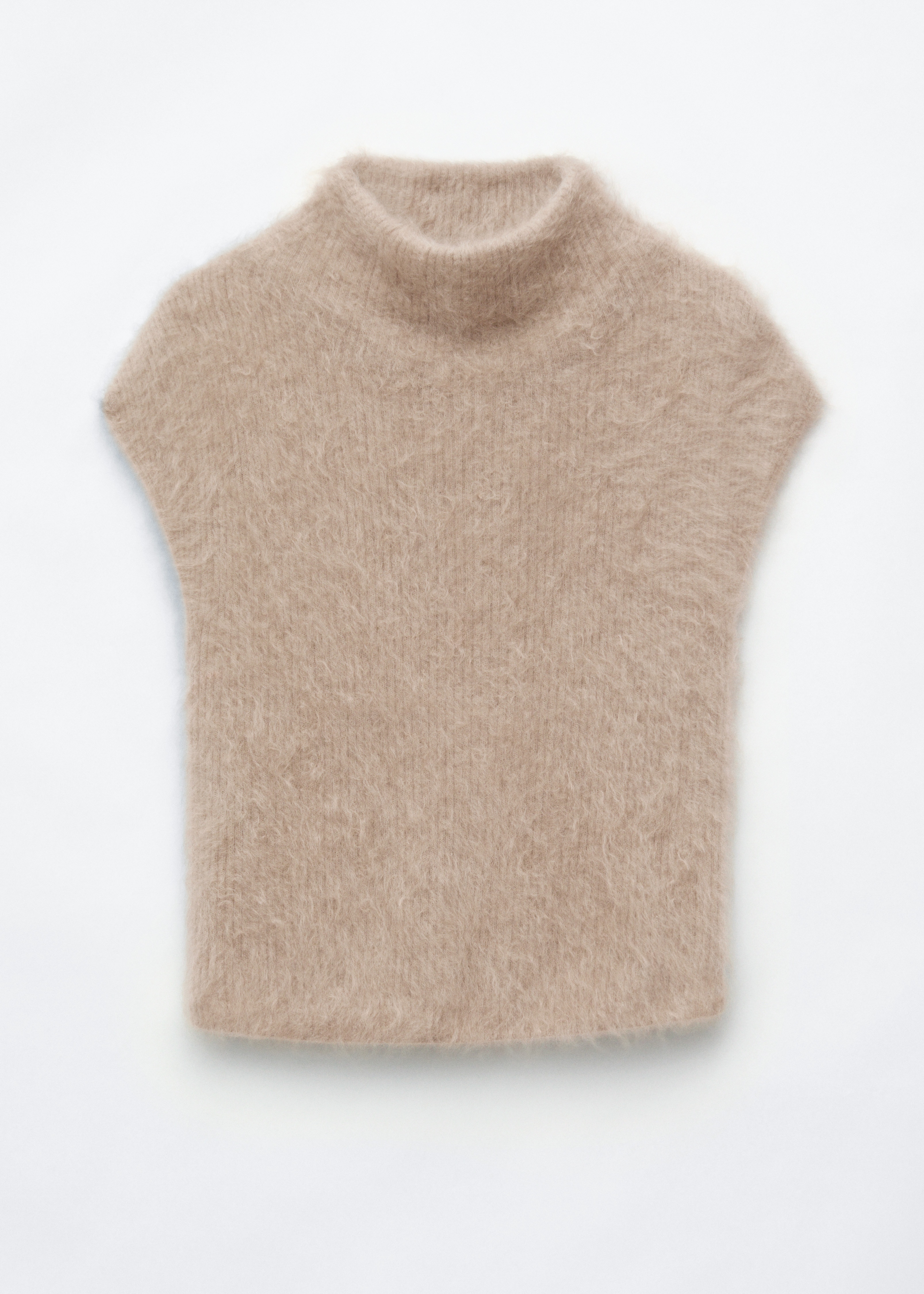 Cashmere Rib Mock Neck Top - Beige/Light Blue