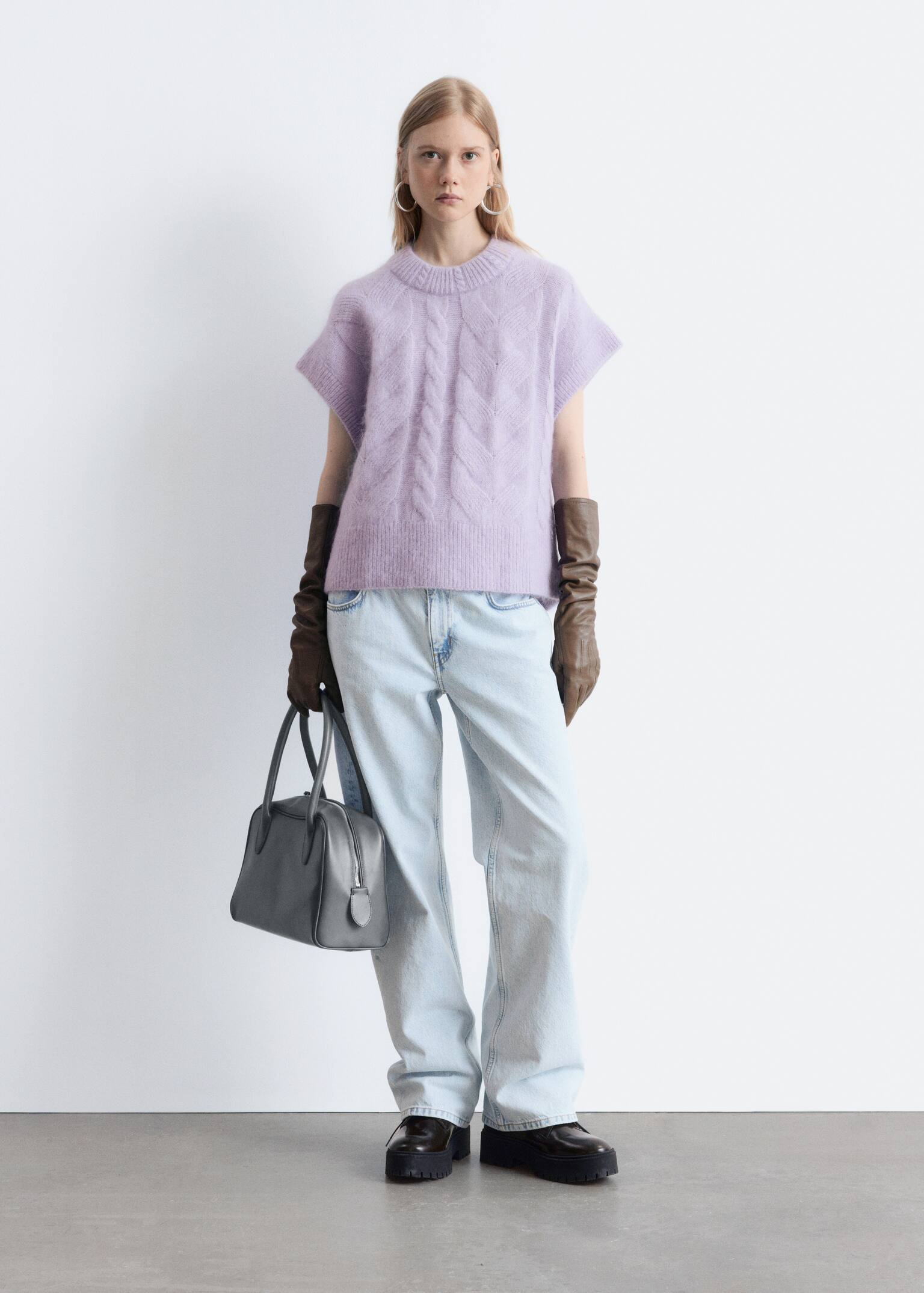 Cable-Knit Mohair-Blend Vest - Pastel Purple - 4