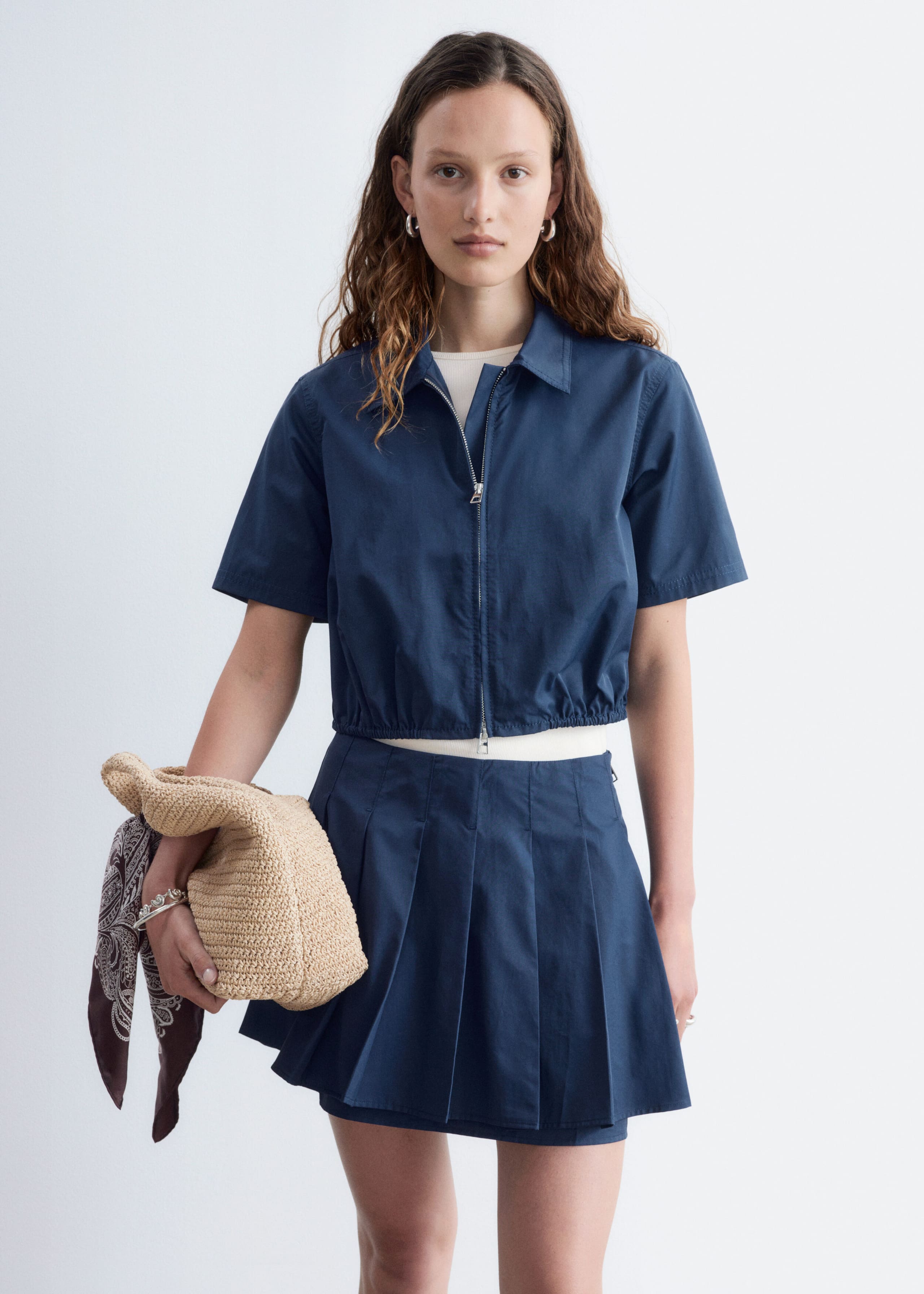 Zip Front Collar Shirt - Dark Blue - Still Life