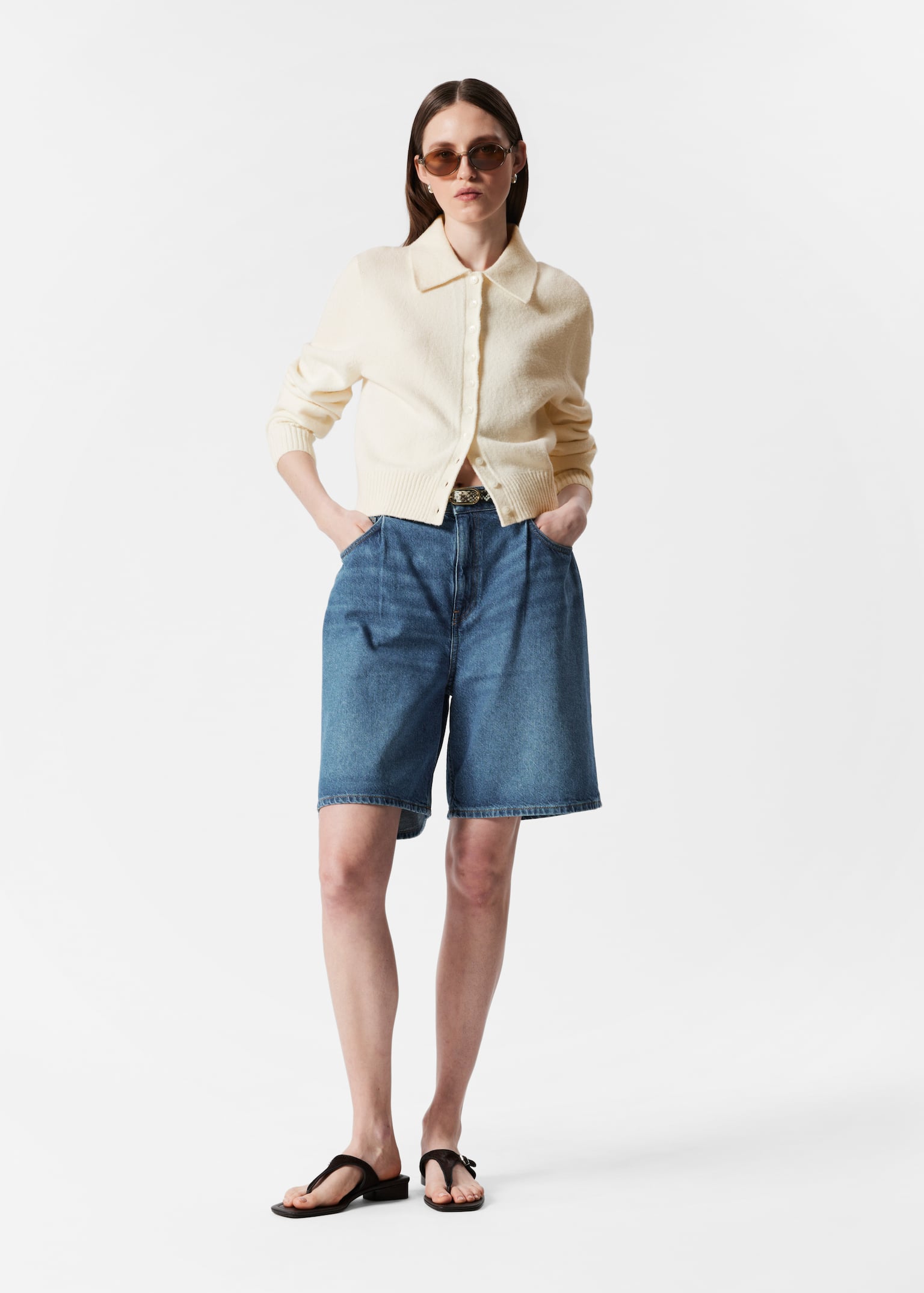 Knitted Collar Cardigan - White/Black/Mole/Dusty Blue - 4
