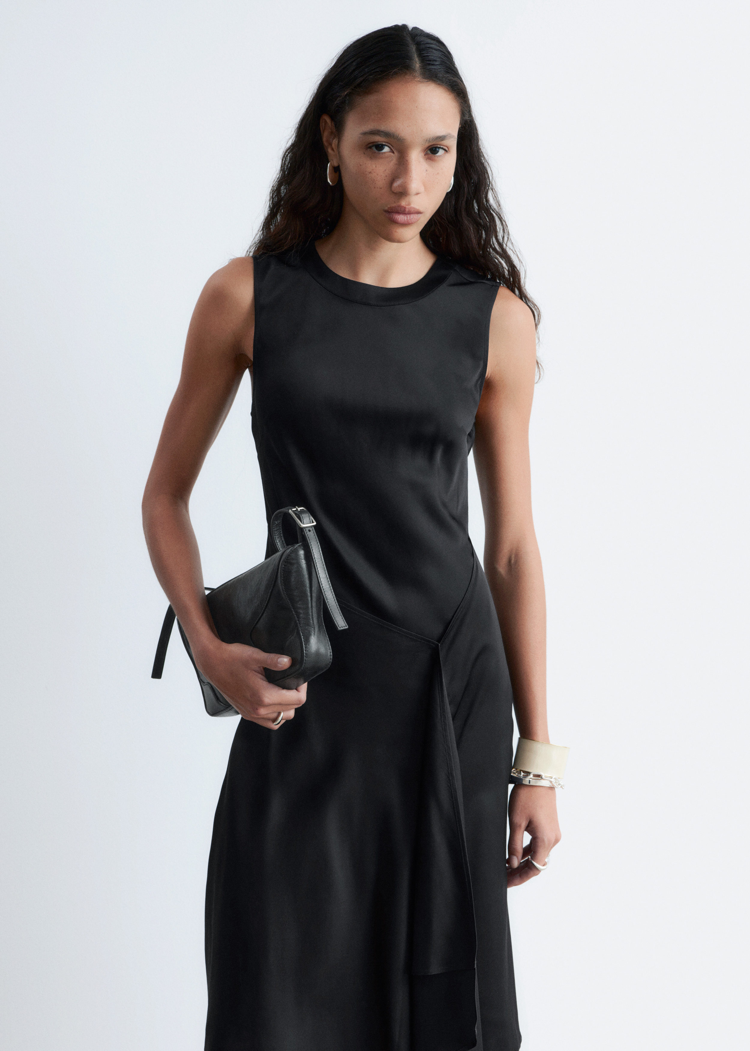Asymmetric Satin Midi Dress - Black - & Other Stories US
