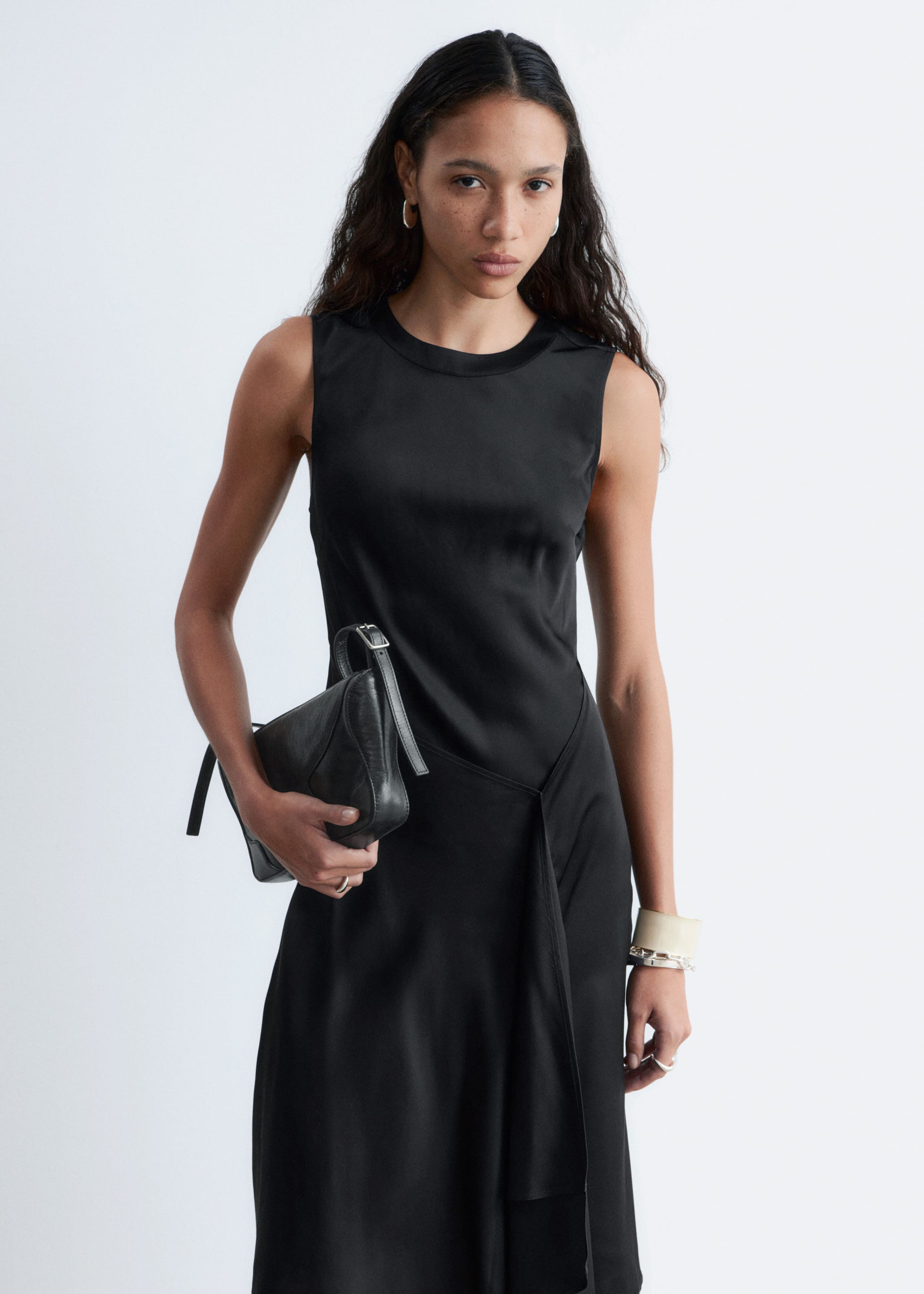Image of Asymmetric Satin Midi Dress