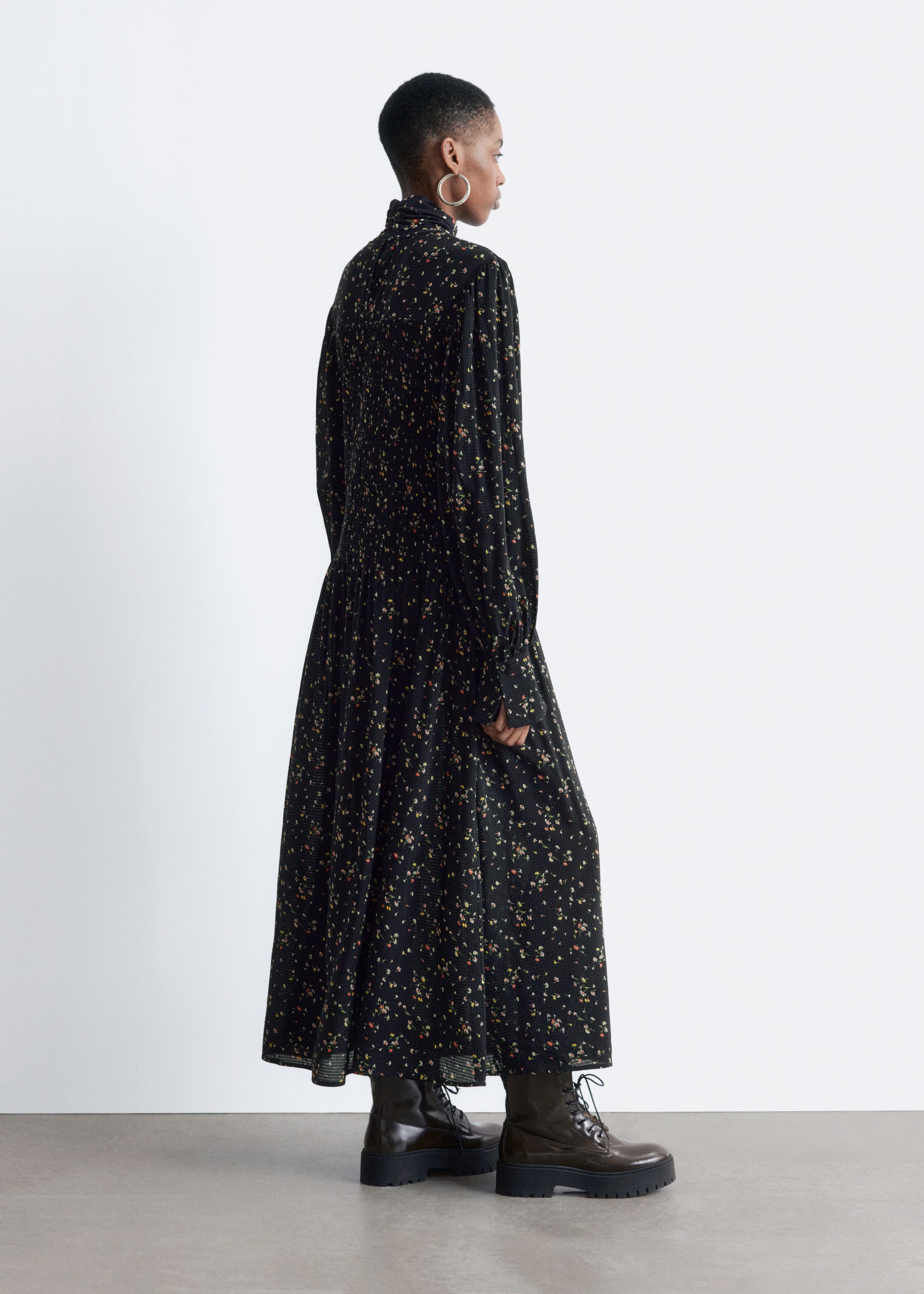 Image of Smocked Balloon-Sleeve Midi Dress