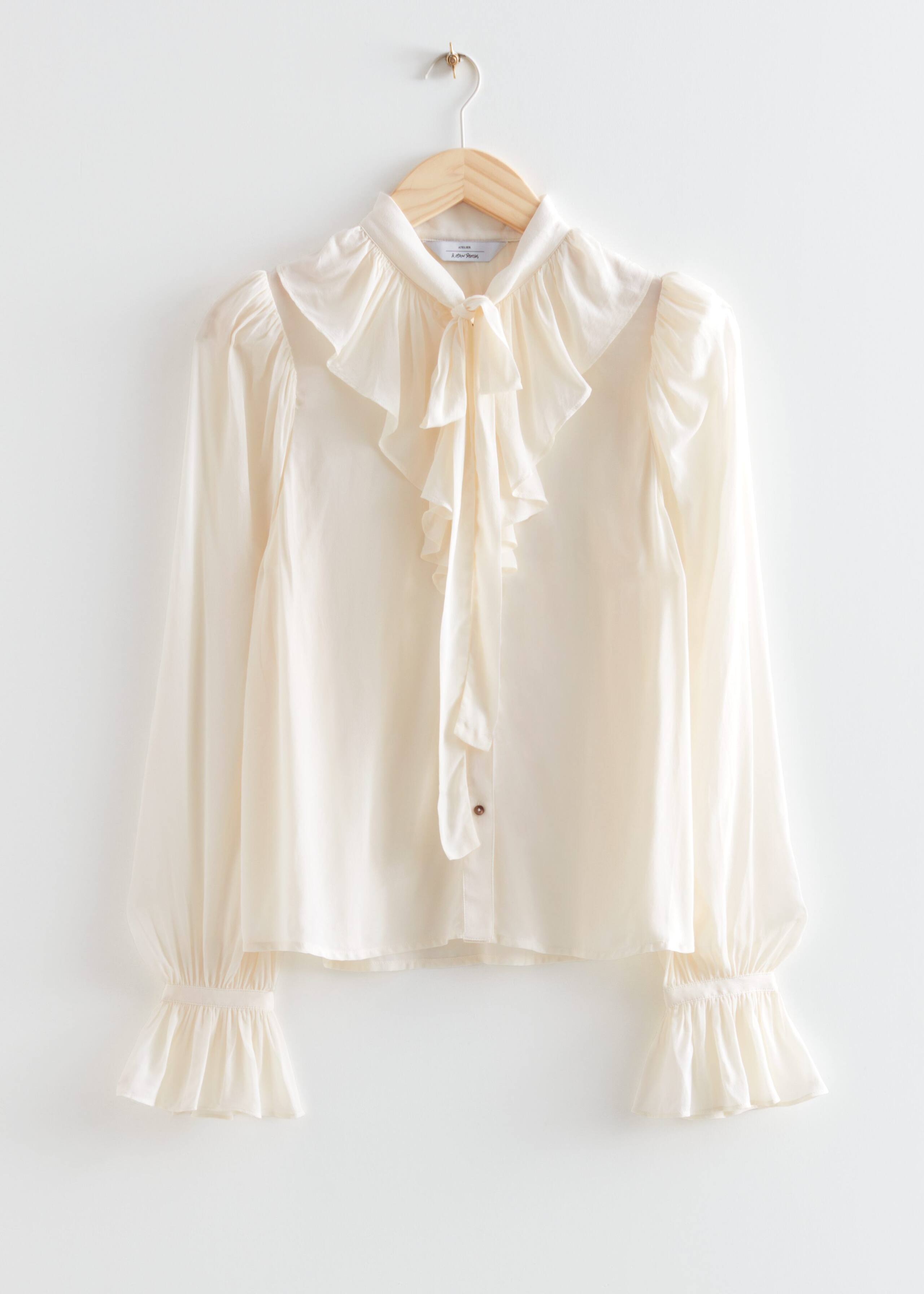 RuffledTieNeckBlouse - Black - Natura morta