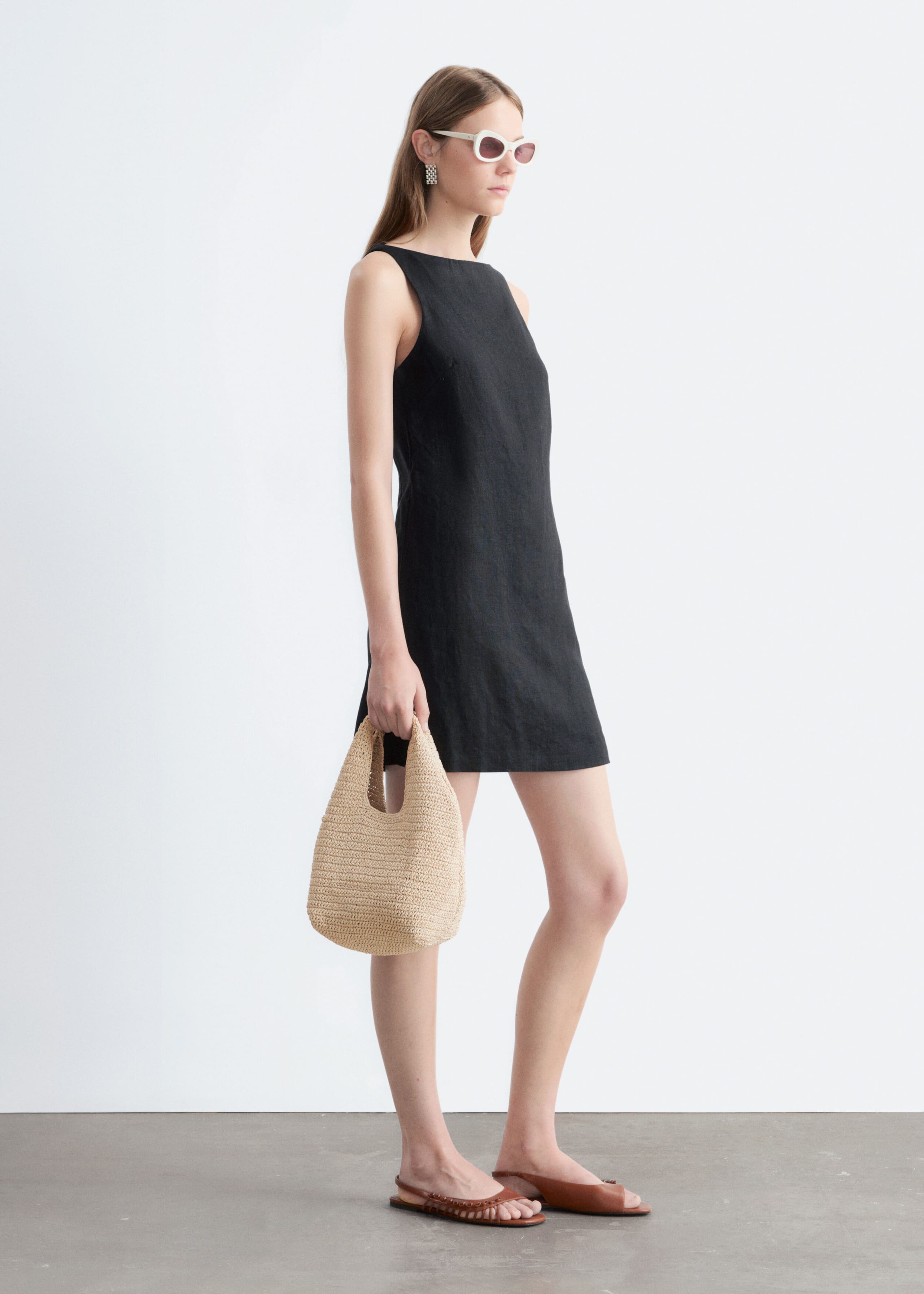Linen Mini Dress - Black - Lookbook
