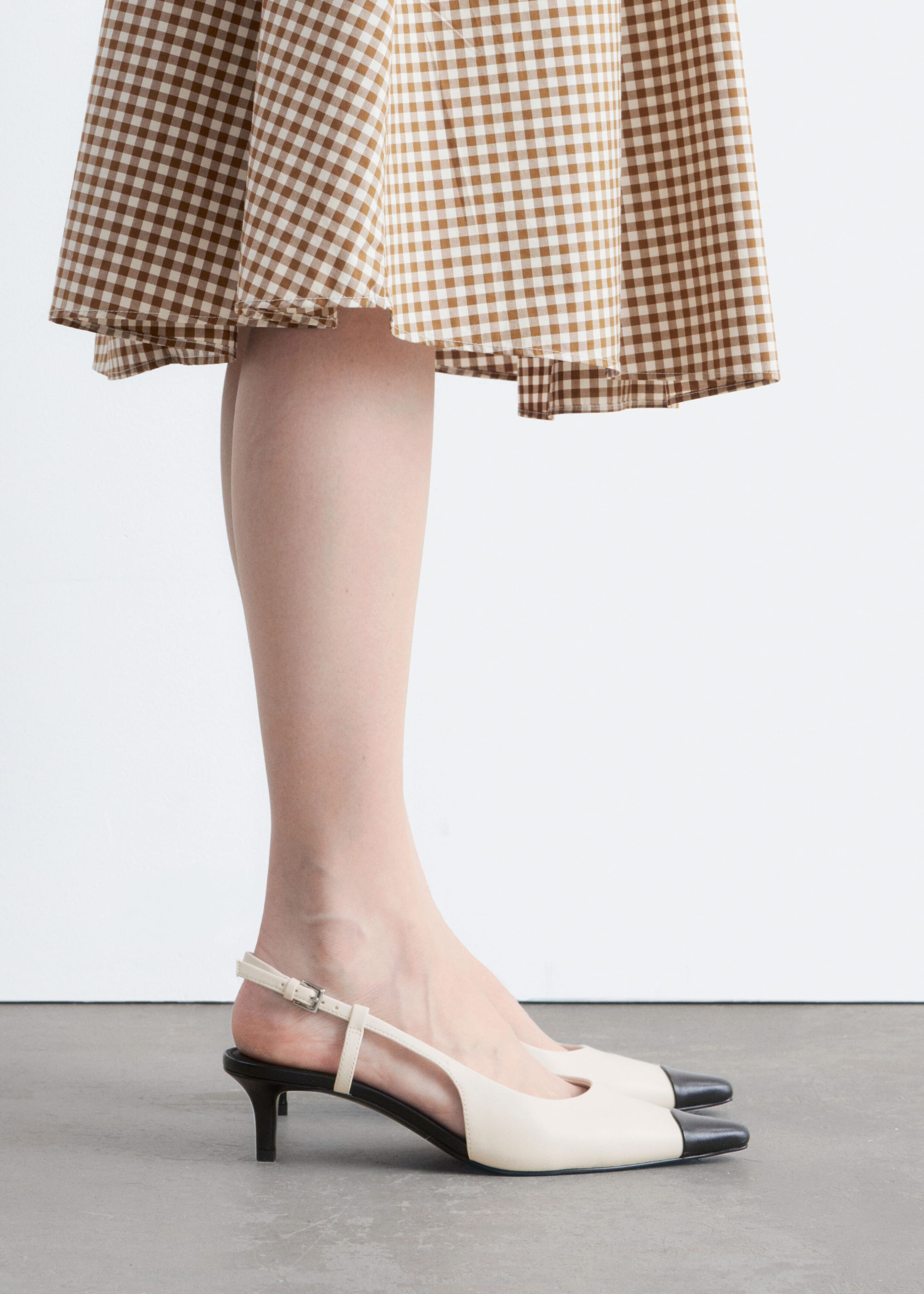 Leather Slingback Pumps - White/Black - Lookbook