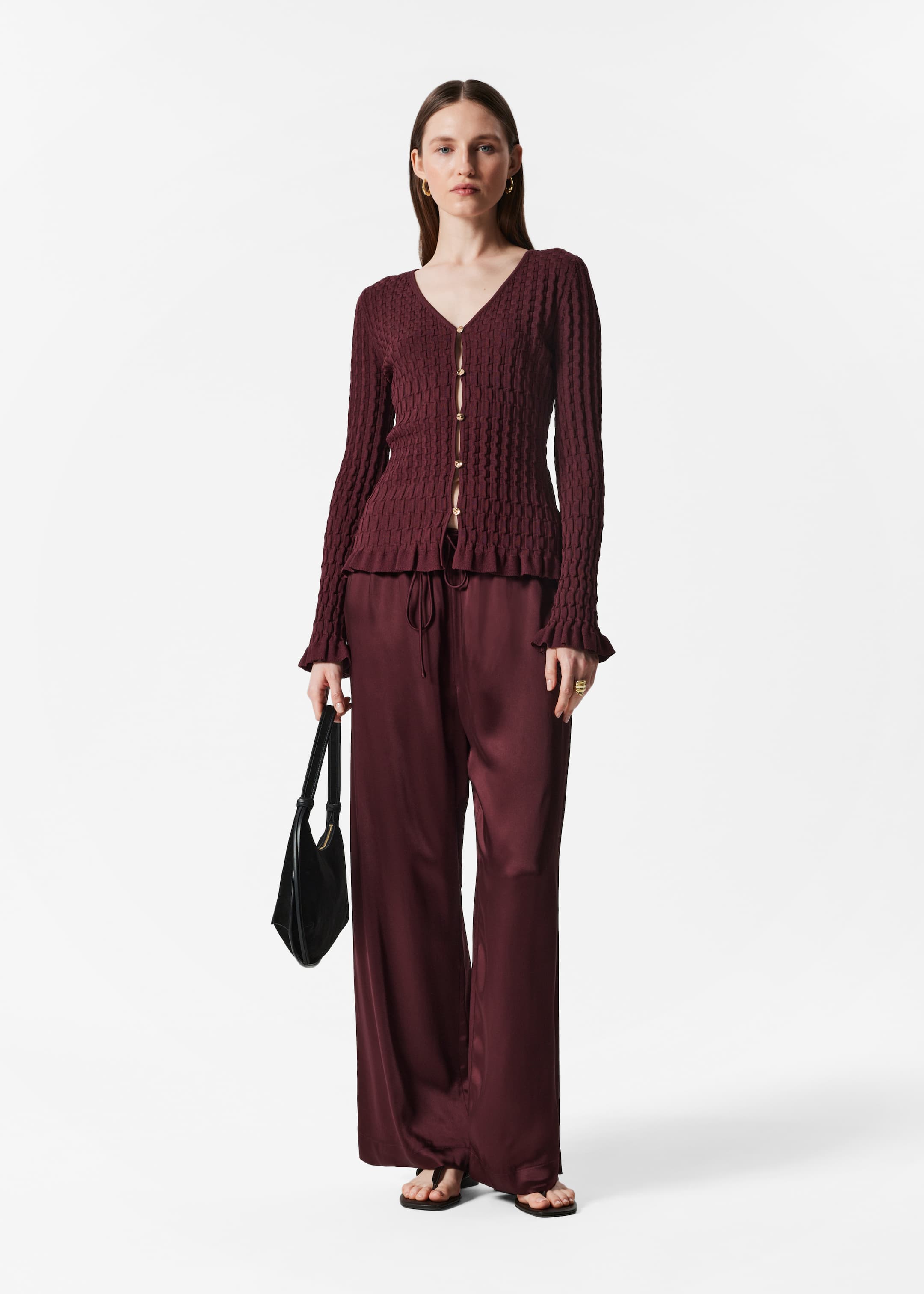 Agrandir l'image: Cardigan en maille texturée - Rouge foncé - FEMME | H&M FR 3