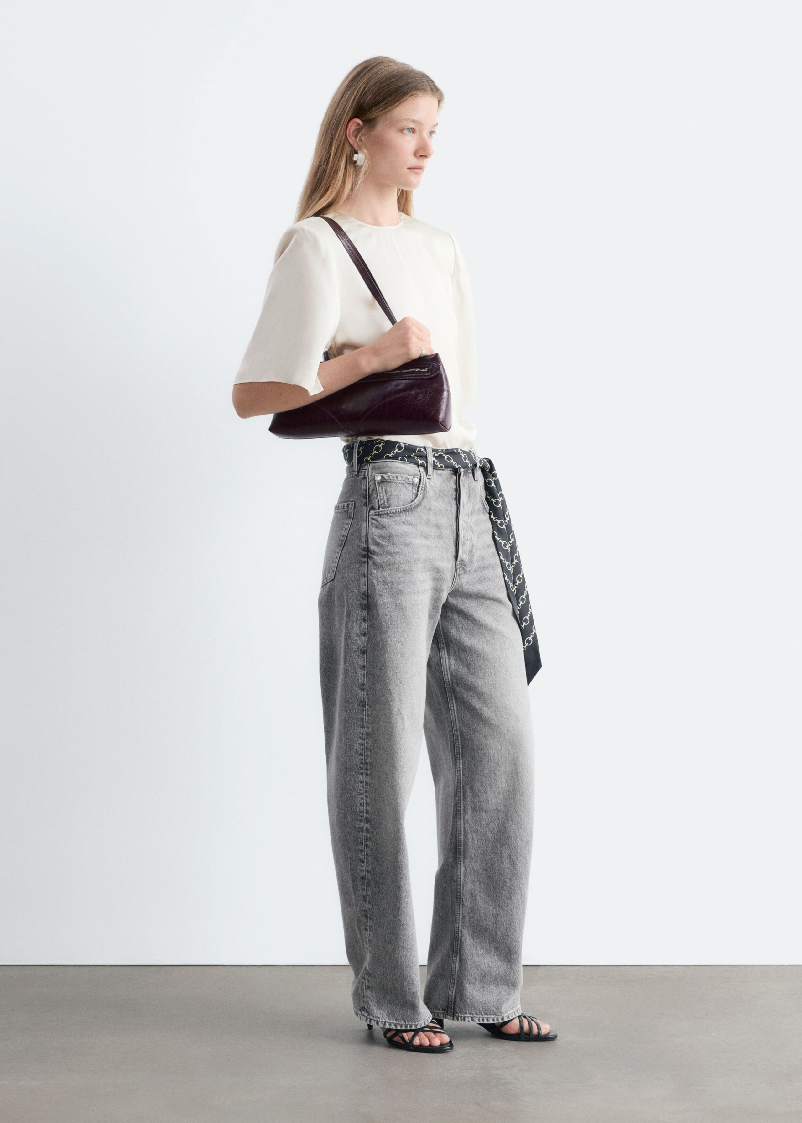 Pleated Side Slim Blouse - White - Lookbook