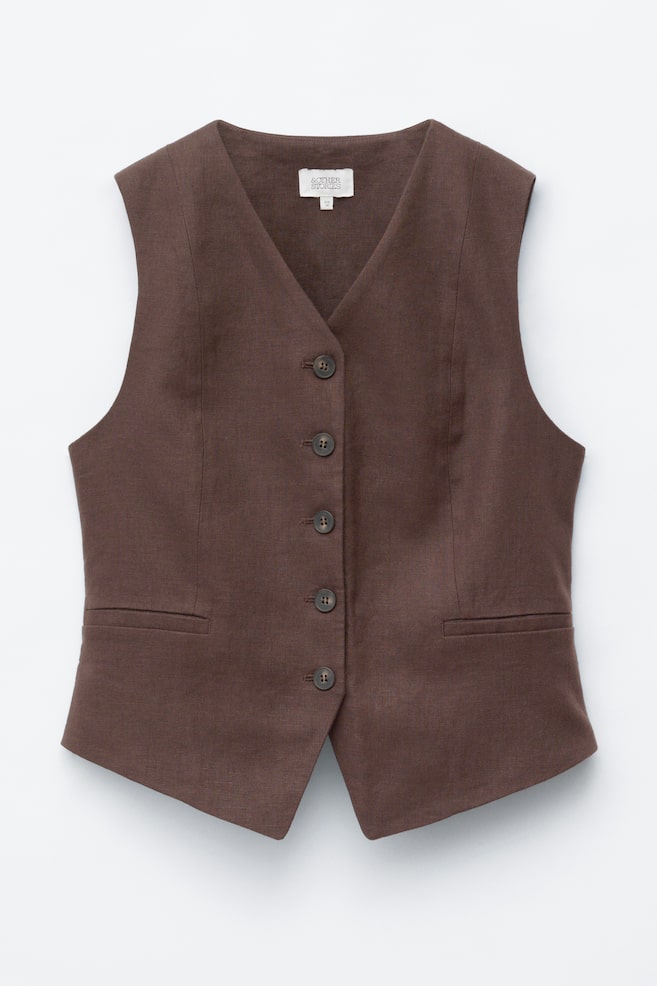 Linen Waistcoat - Dark Brown/Pink - 1