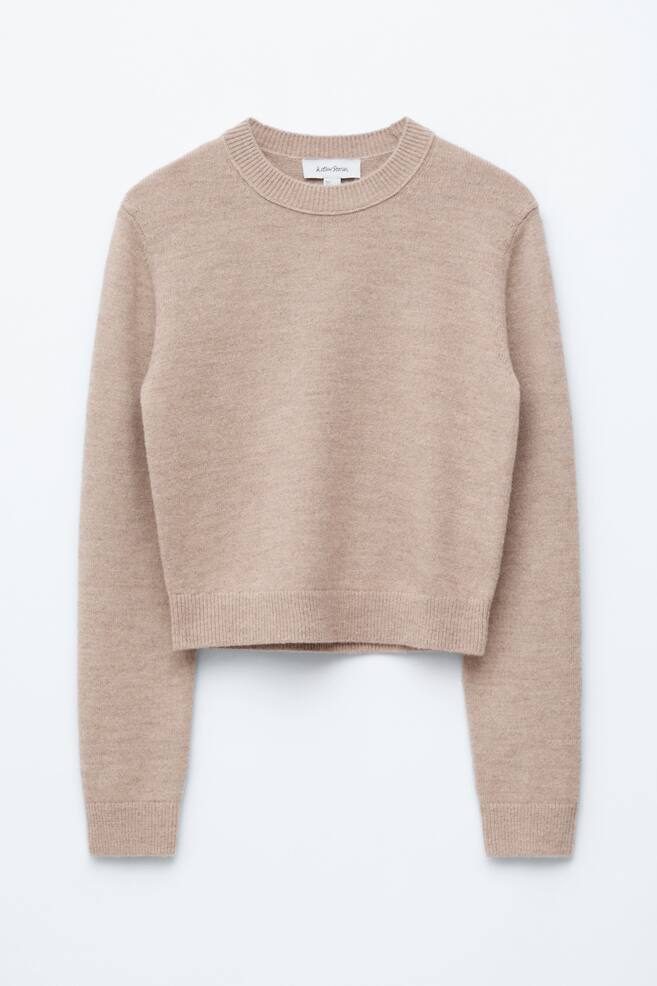 Knitted Jumper - Light Greige Melange/Red/Black - 1